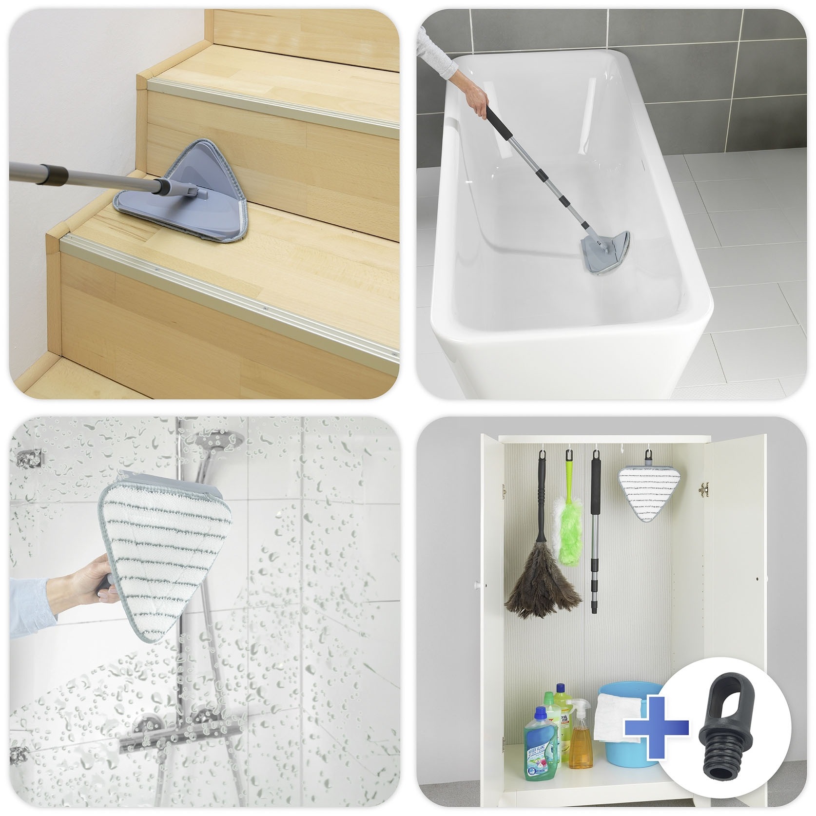 Maximex Bodenwischer-Set »Triangel-Wischer mit Teleskopstiel«, (Set, 5 St.), 360° Duo-Knickgelenk, Mikrofaser-Bezug, reinigt nur mit Wasser