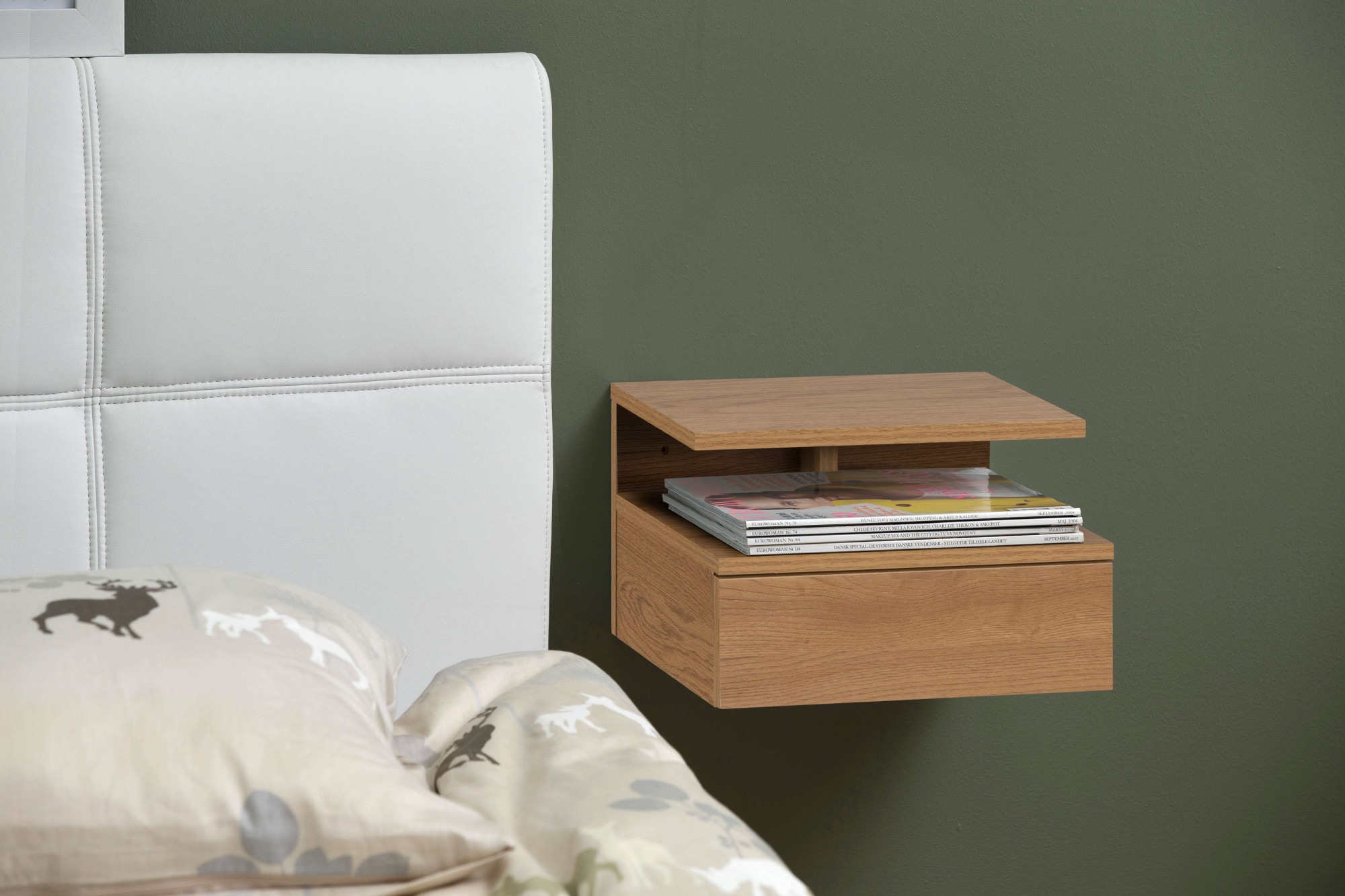 ACTONA GROUP Nachttisch »Ashlan Nachtkommode«, Nachtschrank, wandmontiert, 1 Schublade, 1 Fachboden, Metallschienen
