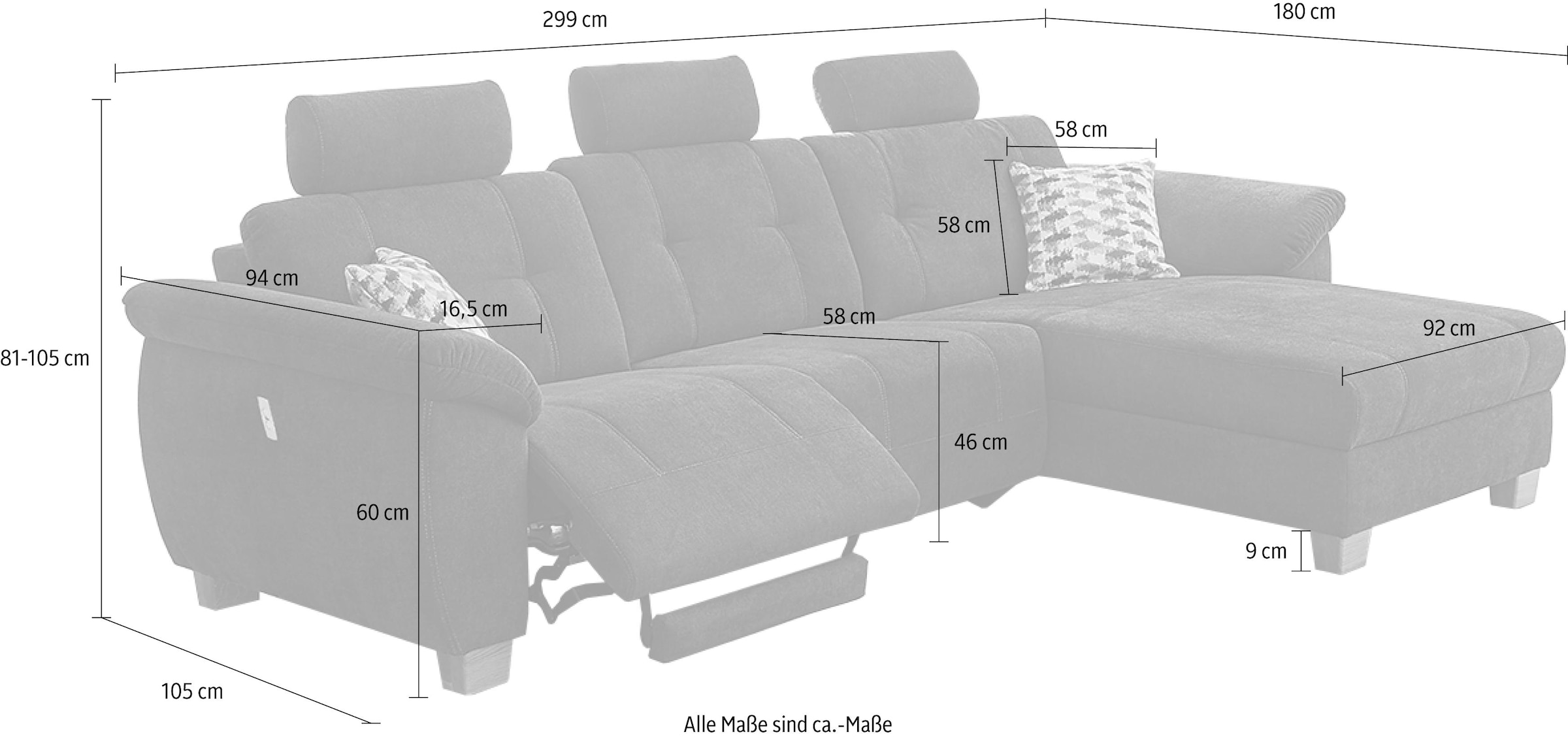 Jockenhöfer Gruppe Ecksofa »Savona L-Form«, jeweils mit USB-Ladestation an der Armlehne und mit Relaxfunktion