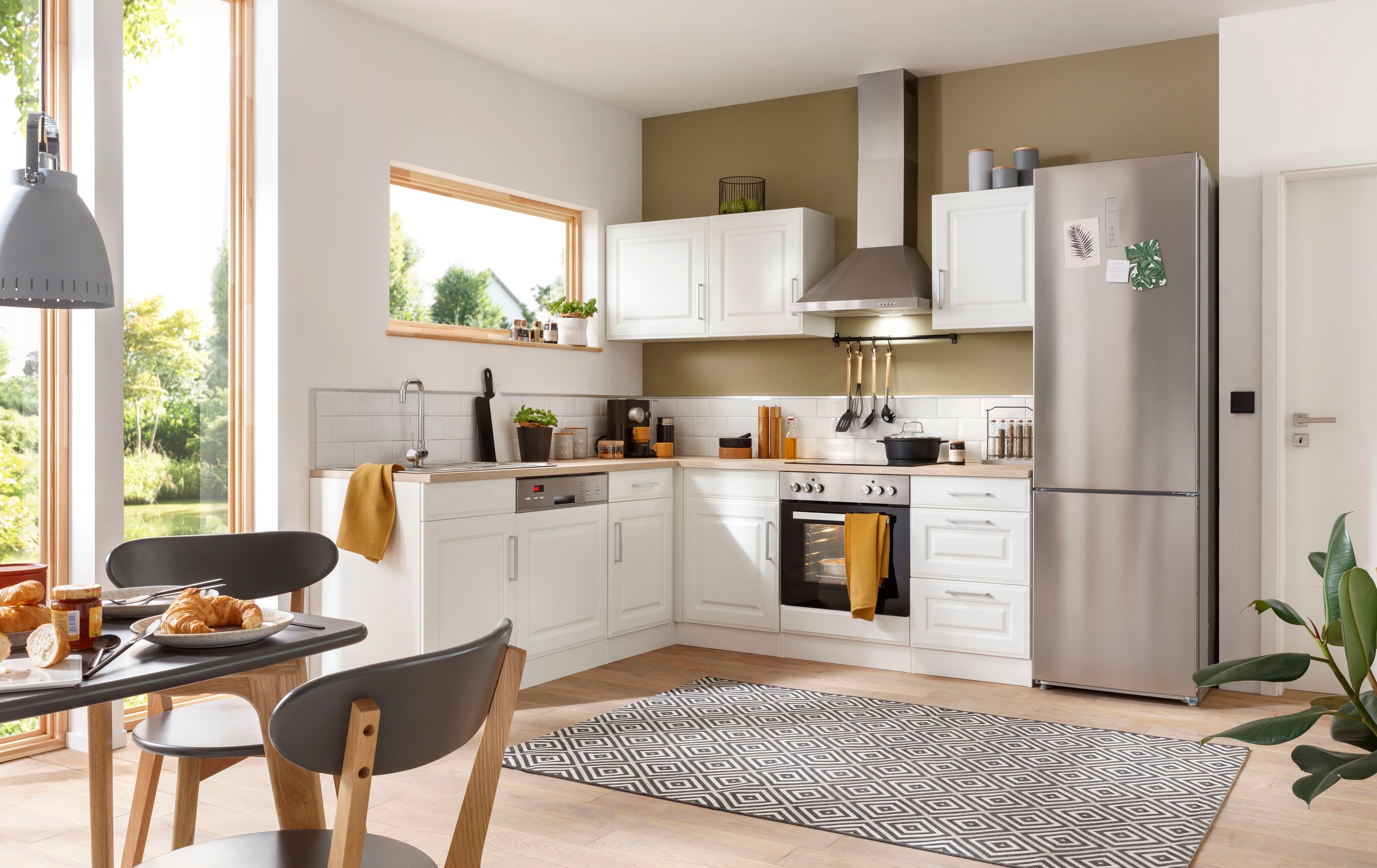 KOCHSTATION Winkelküche »KS-Stockholm – Küche mit hochwertiger und detailreicher Landhausfront« Stellbreite 220x220 cm, wahlweise mit E-Geräten, MDF-Fronten