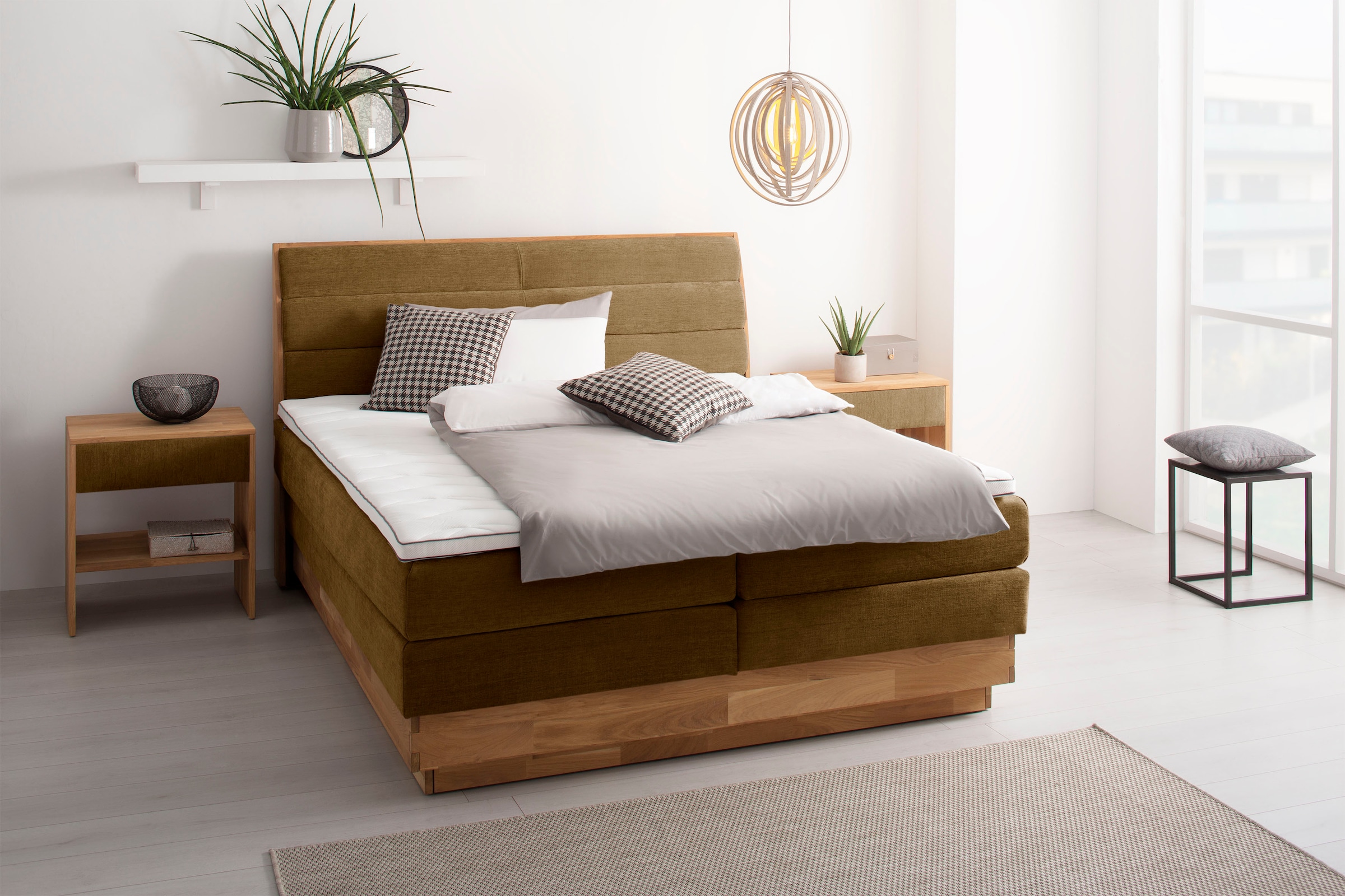 OTTO home Boxspringbett »JENNA in verschiedenen Farben und Breiten erhältlich« LED-Beleuchtung, mit zertifizierten, recycelten Bezugsstoffen