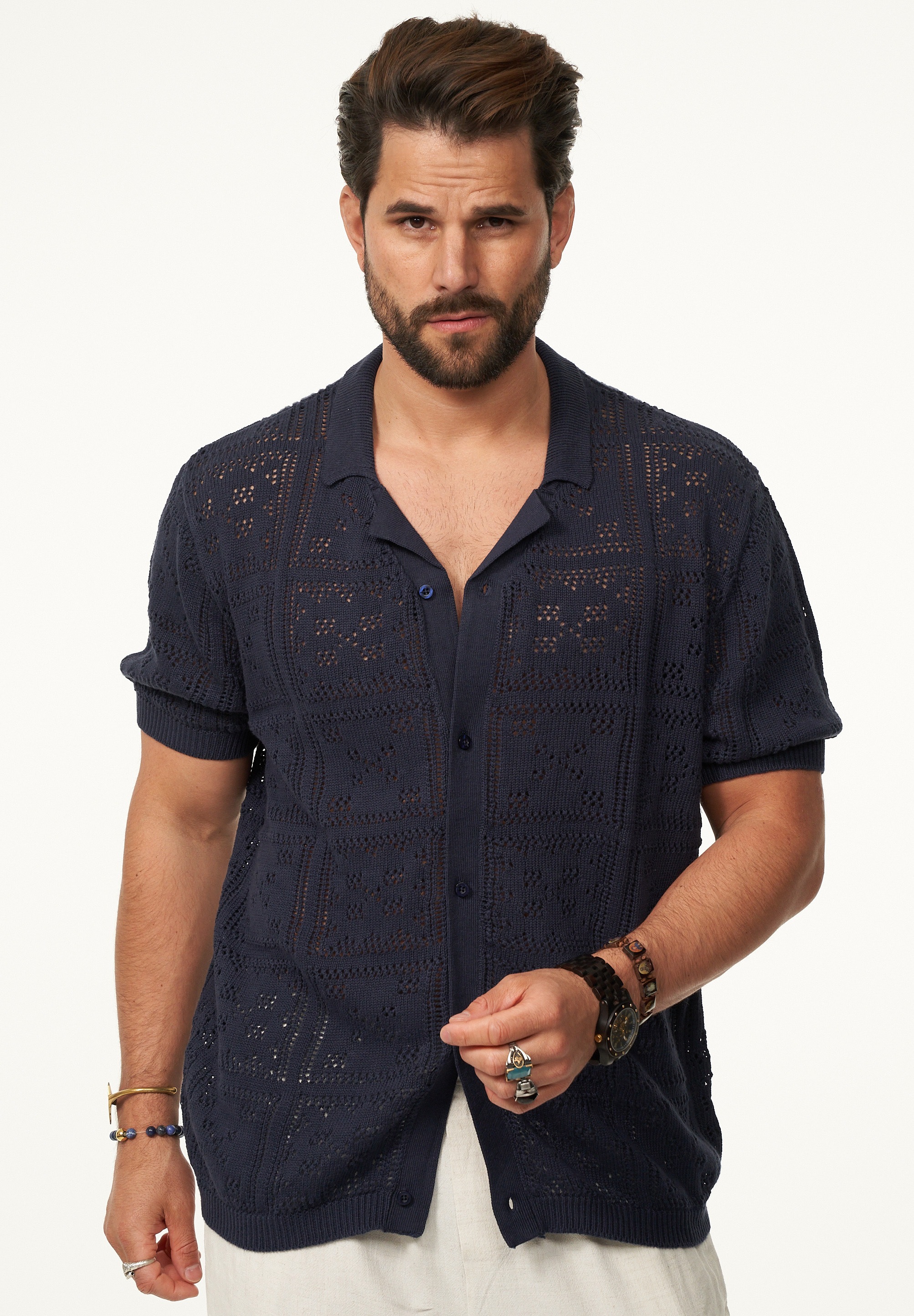 SOULSTAR Poloshirt »Kurzarm Strickhemd im Cardigan Stil mit Knopfleiste für Herren« Herren Kurzarm Strick Polo-Hemd Cardigan T-Shirt