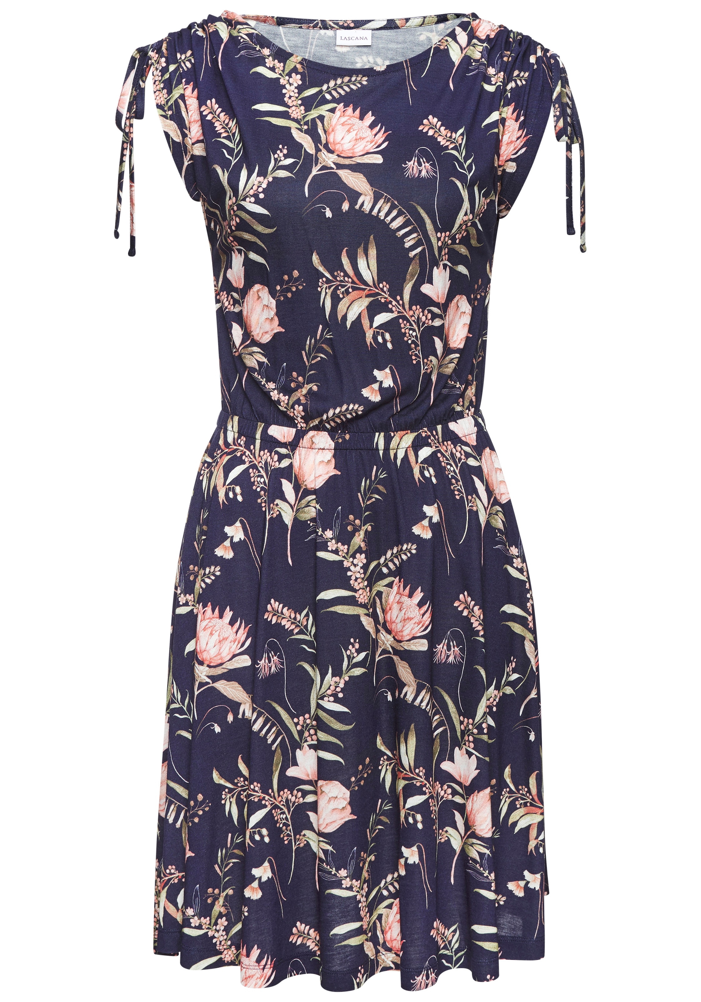 Vivance Jerseykleid, mit Blumenprint, lockeres Sommerkleid, Strandkleid