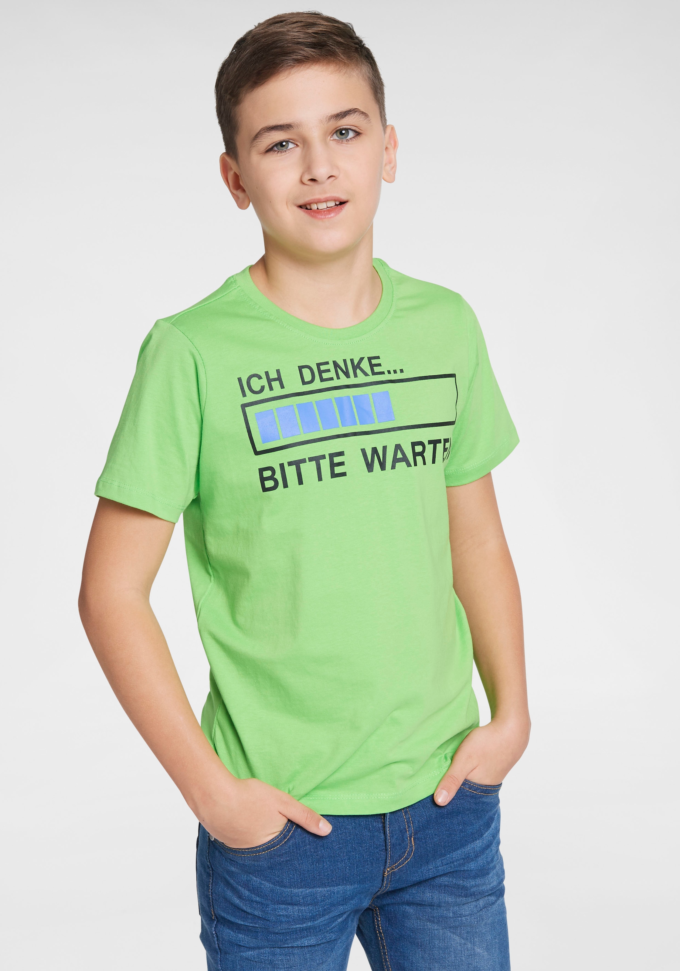 KIDSWORLD T-Shirt »ICH DENKE...BITTE WARTEN«, Spruch