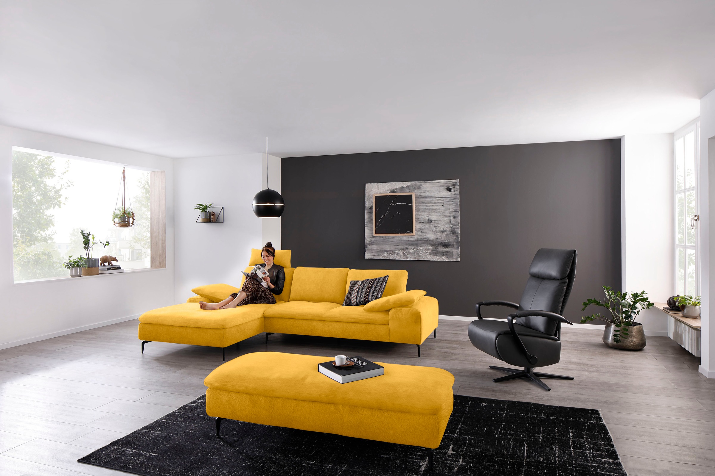 W.SCHILLIG Ecksofa »valentinoo, Designsofa, bequem, elegant und zeitlos, L-Form«, (Set), inklusive Hocker, mit Sitztiefenverstellung, Breite 299 cm