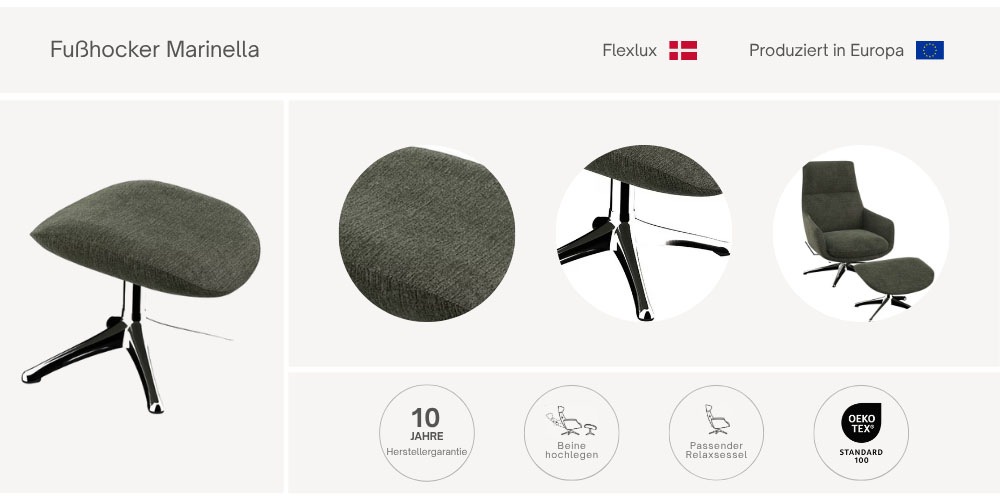 FLEXLUX Fußhocker »Marinella, Fußstütze für Lounging, Entspannung der Extraklasse, Scandi«, Brescia-Stoff, Robuster Schwarzer fuß, Pflegeleicht und haltbar