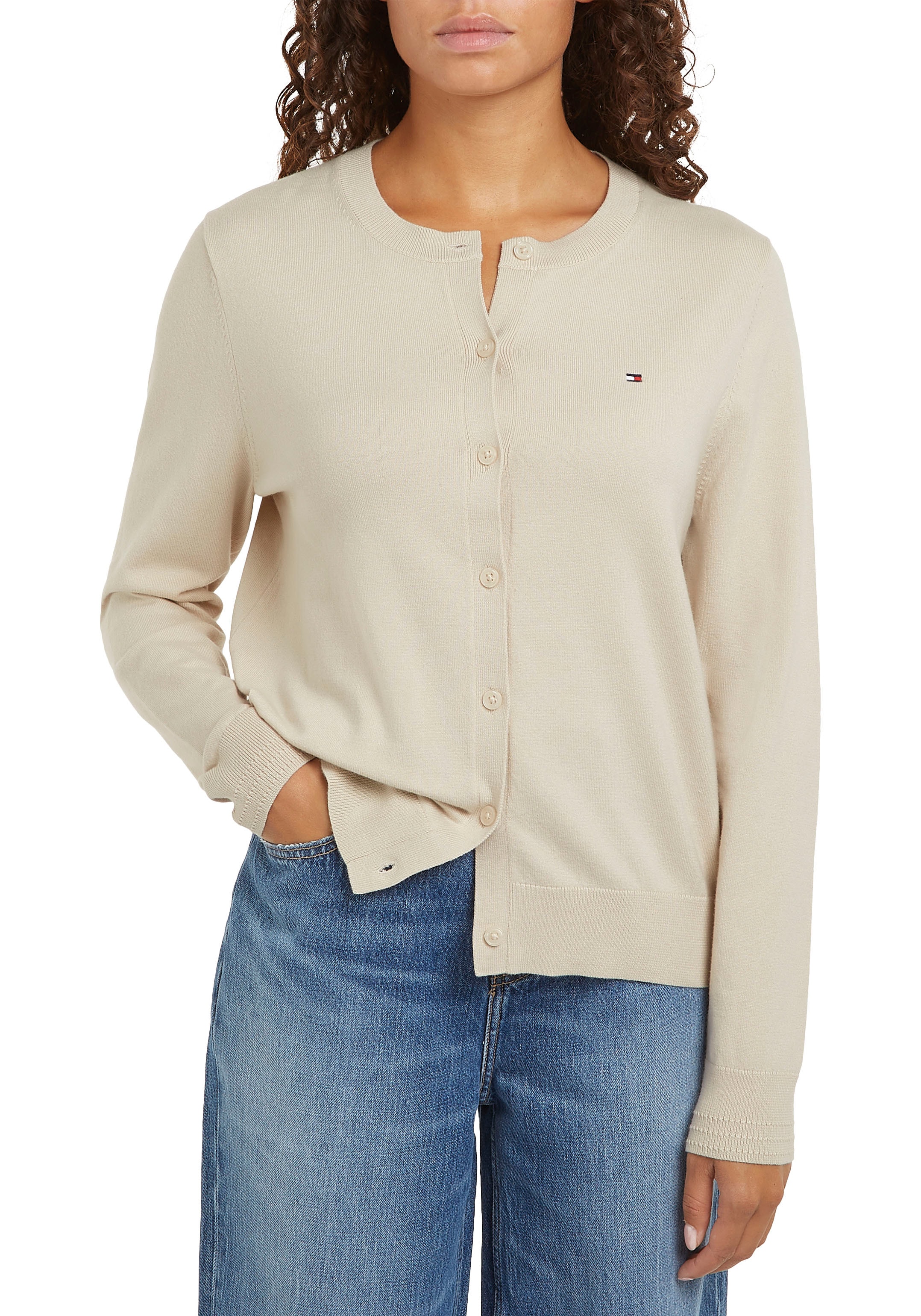 Tommy Hilfiger Cardigan »CO JERSEY STITCH CARDIGAN«, mit Logostickerei
