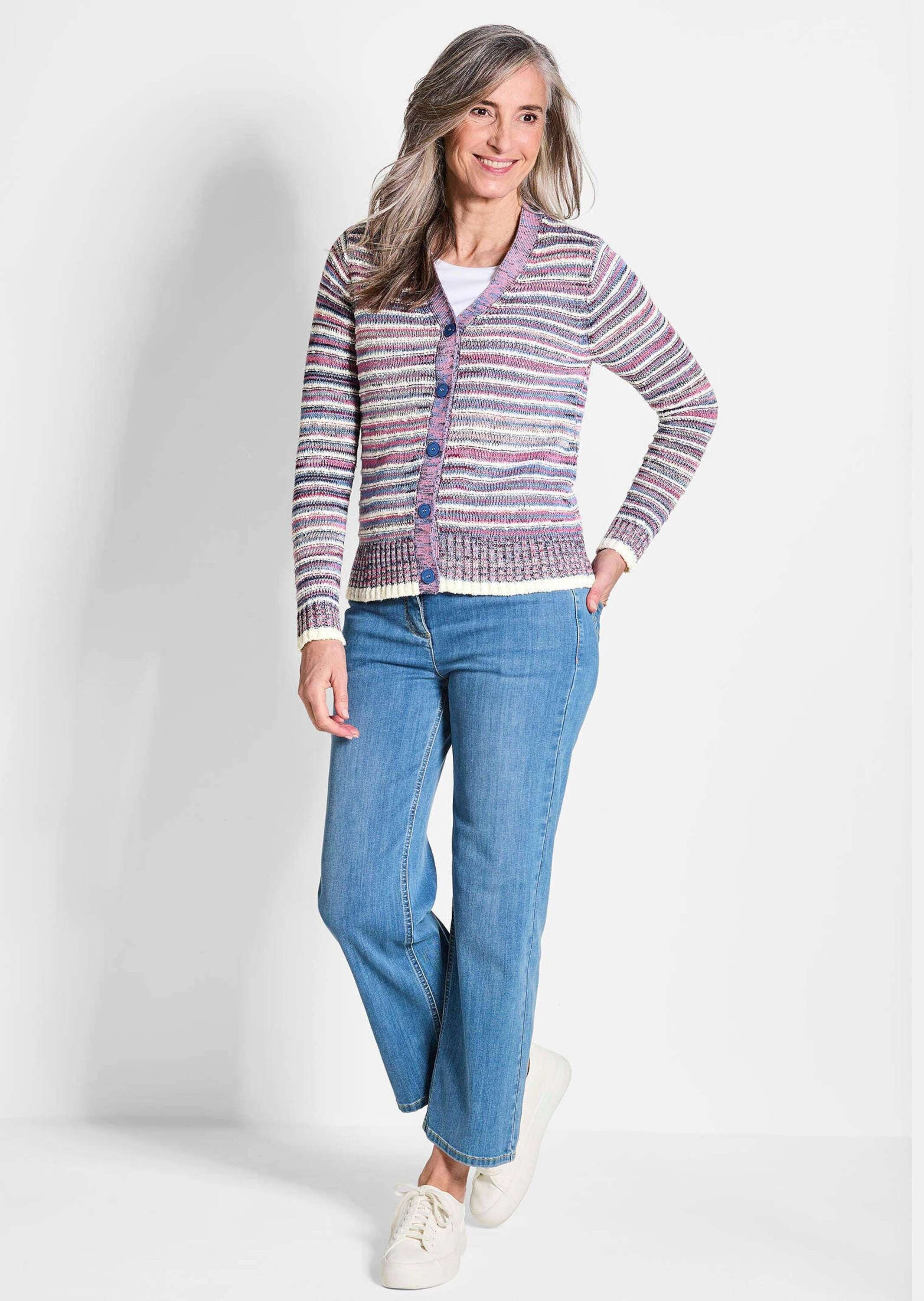 GOLDNER Strickjacke »Langarm Jacke Damen mit Grafikmuster und V-Ausschnitt«