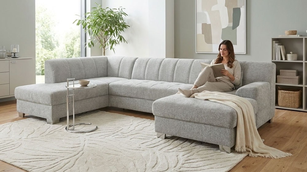 OTTO home Wohnlandschaft »Lolland 296 x 195 cm, modern, mit Steppungen, gemütlich« U-Form, aus Pet Friendly Bezug