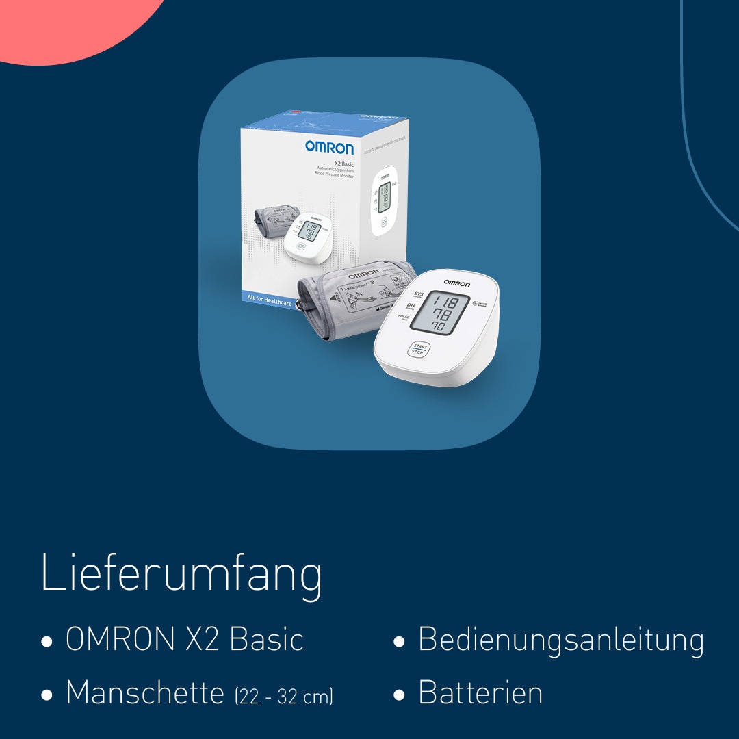 Omron Blutdruckmessgerät »X2 Basic«, klinisch validierte Genauigkeit mit nur einem Knopfdruck