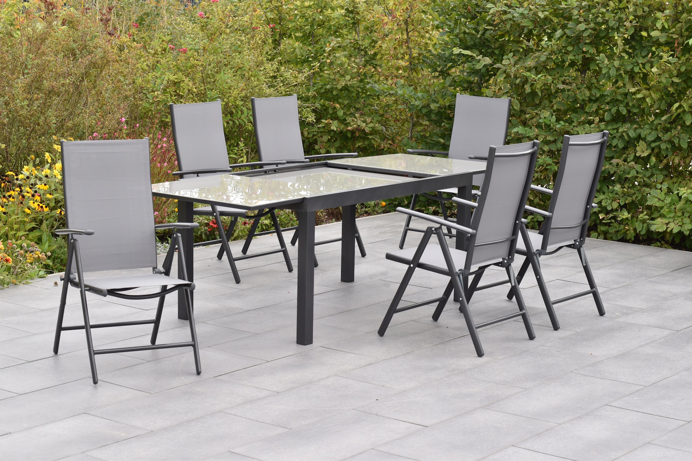 MERXX Garten-Essgruppe »»Amalfi«« Set, 5-fach verstellbare Rückenlehne, 7 Stk. tlg. Ausziehtisch: LxB: 200-300 x 110 cm