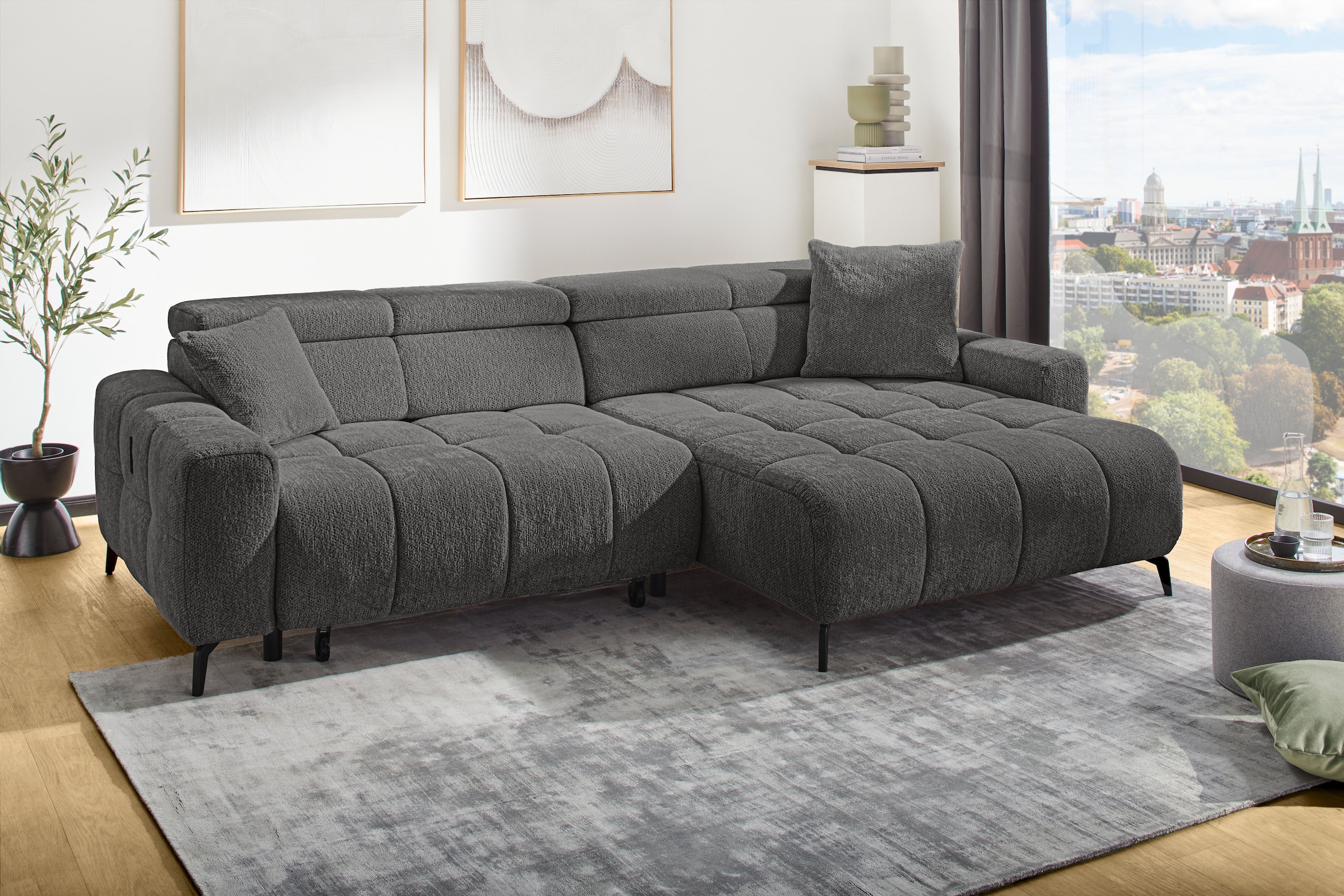 Jockenhöfer Gruppe Ecksofa »Racer, L-Form, B: 290cm, mit 60 cm elektrischer Sitztiefenverstellung« 140kg Belastbarkeit je Sitz, verstellbaren Kopfstützen, USB-Ports