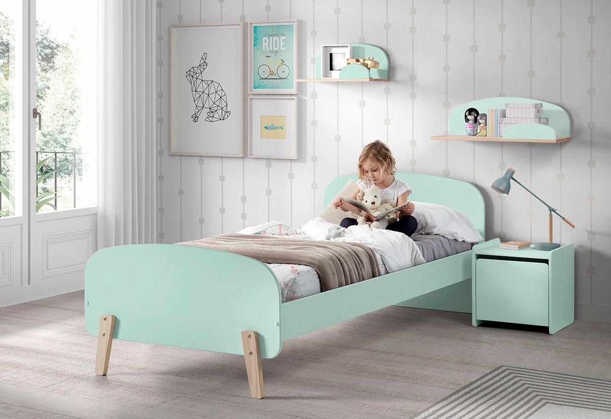 Vipack Kinderbett »Kiddy, inkl. Rolllattenrost, Liegefläche 90/200 cm«, (B/H/T ca. 205x72x94cm, gerundetes Kopf-/Fußteil, verschiedene Farben), gradliniges Design in Retro-Optik, hochwertiges MDF lackiert