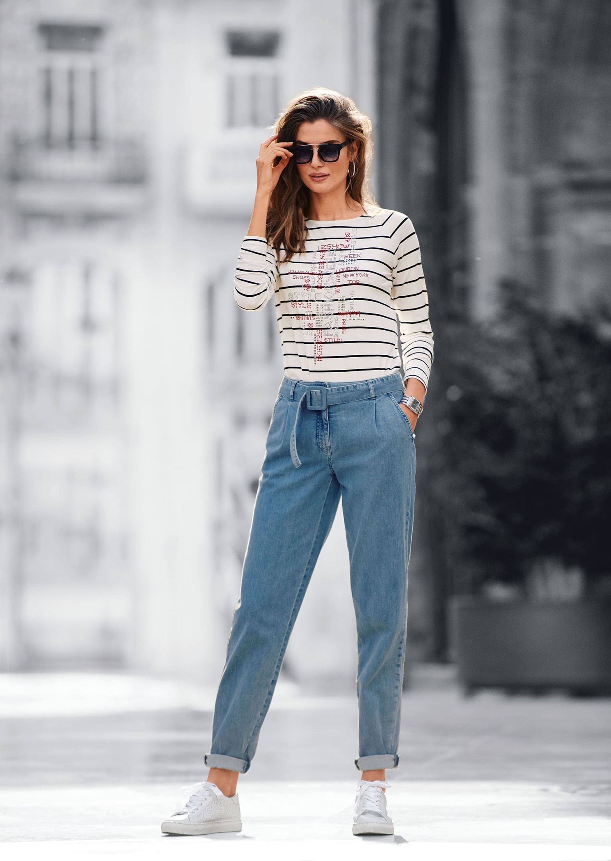 MADELEINE Langarmshirt »Ringelshirt Glanzvolles Langarmshirt mit Ziersteinen«