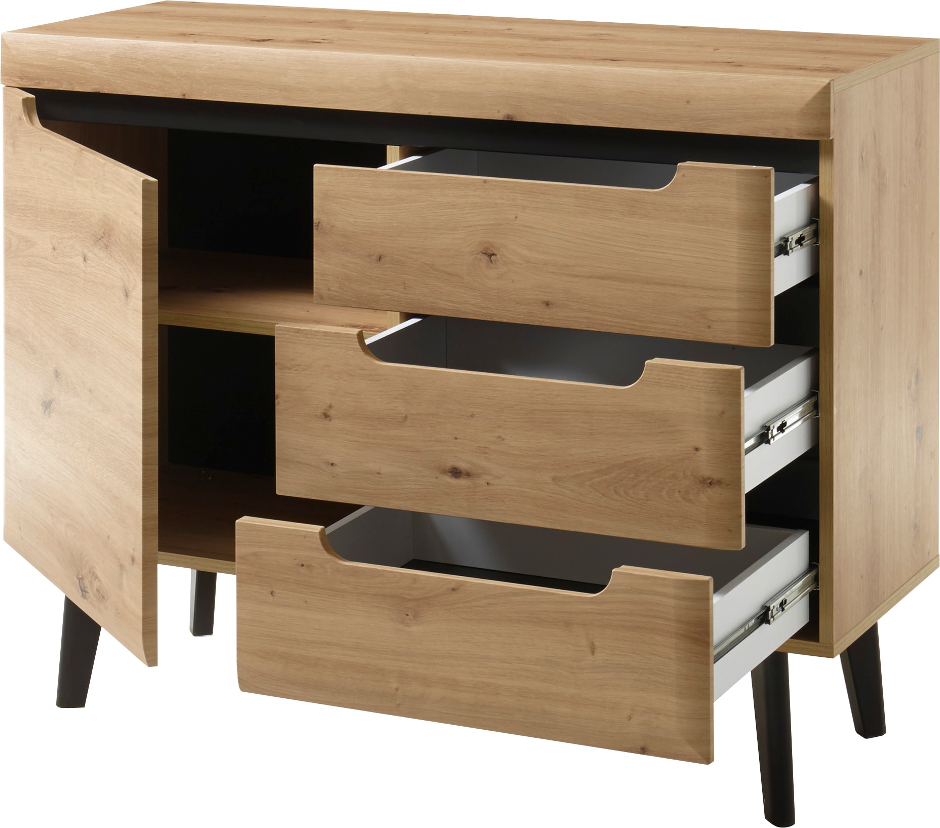 INOSIGN Sideboard »Torge, Anrichte, Kommode, Schubladenschrank«, (1 St.), abgeschrägte Füße, drei Farben, Scandi Design, 107 cm breit