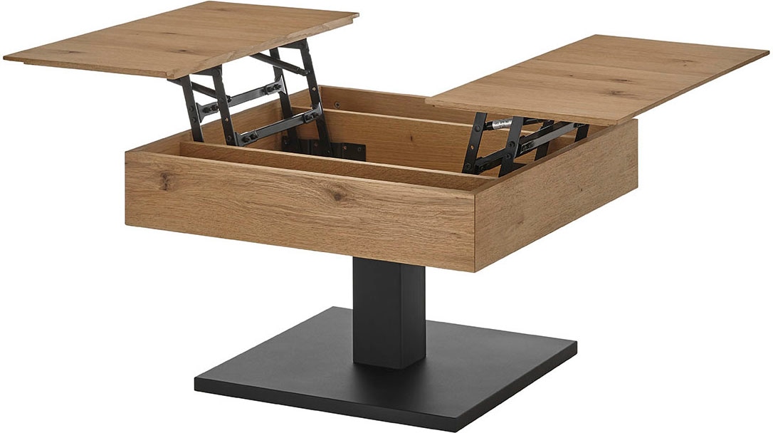 MCA furniture Couchtisch »ASHTON mit Aufklappfunktion«, HWP Eiche furniert, Korpus quadratisch, Metall schwarz, belastbar 25kg