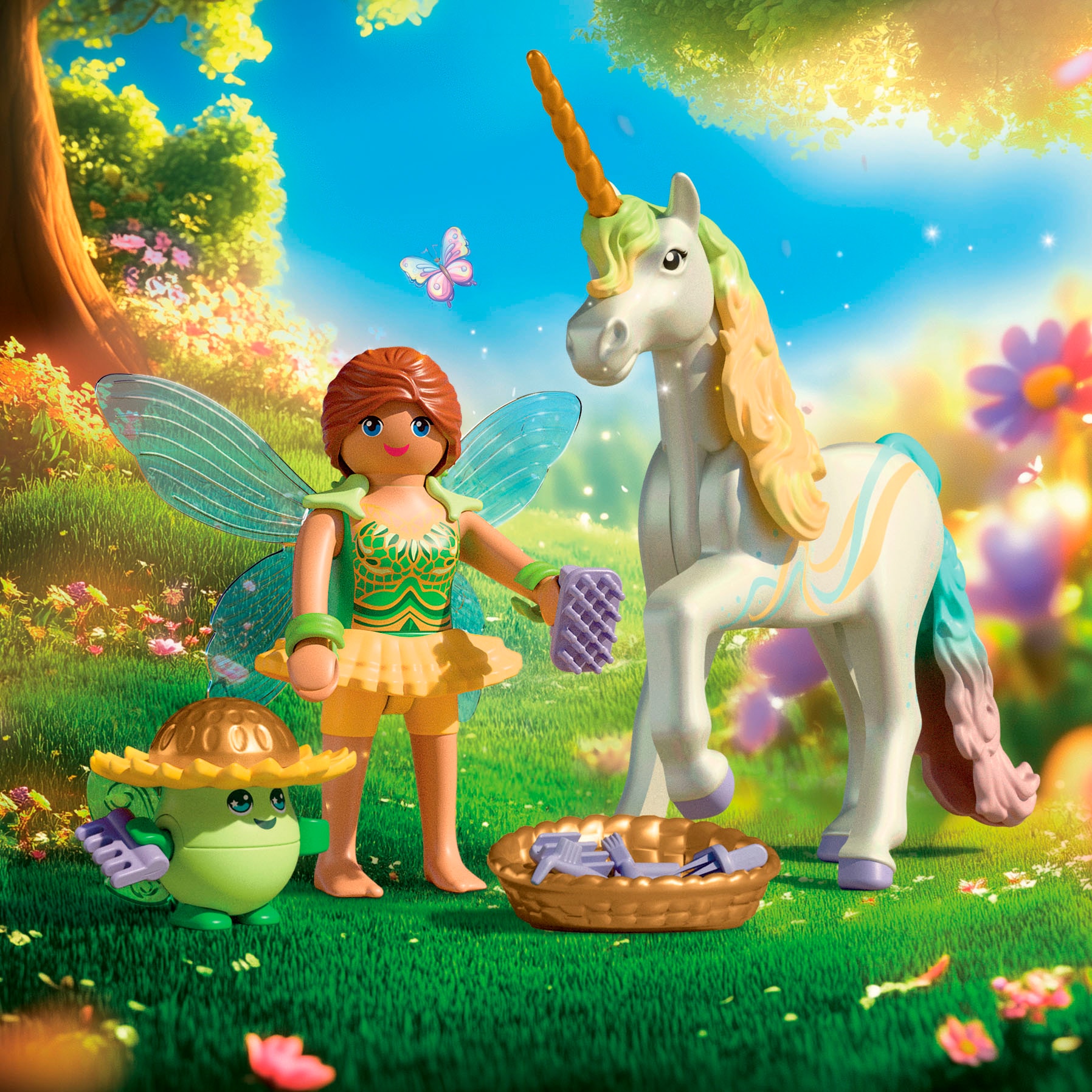 Playmobil® Konstruktions-Spielset »Sammeleinhorn, Regenbogenblume mit Fee (71840), Princess Magic«