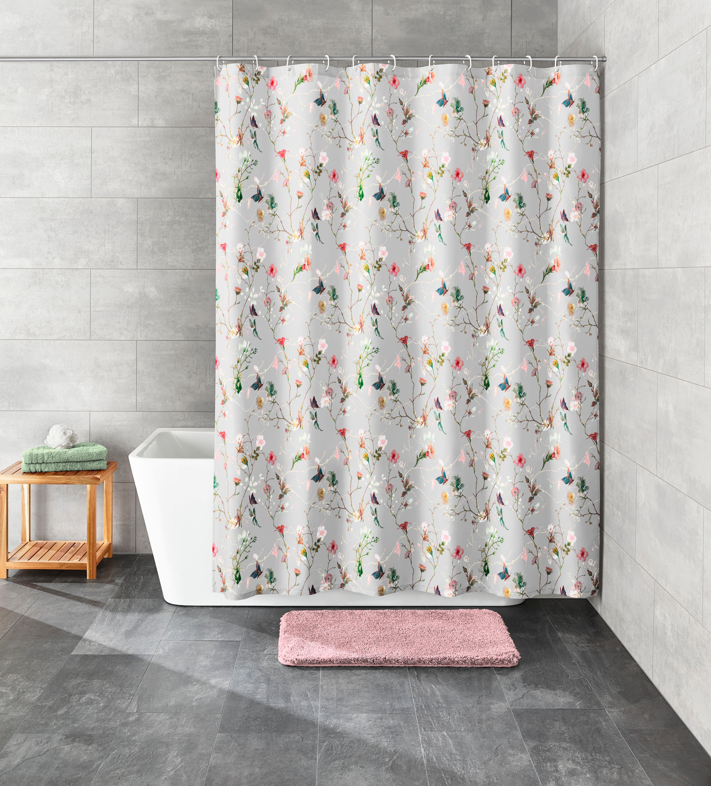 Kleine Wolke Duschvorhang »Flores«, mit beschwertem Saum und Vorhangringen
