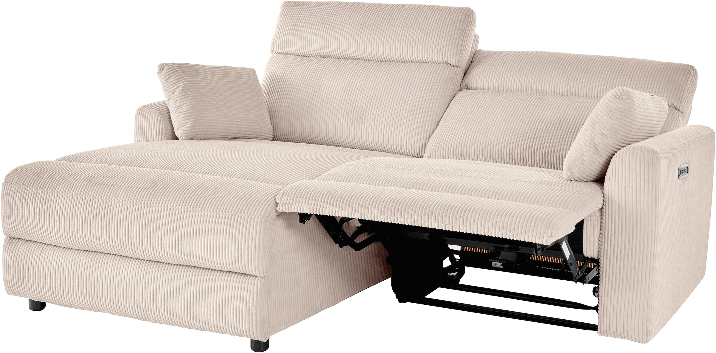INOSIGN Ecksofa »JENNA, L-Form, 209cm, manuelle u. elektrische Funktion, mit USB A/C,«, Liegefunktion 105°-150°, Federkern, Cord