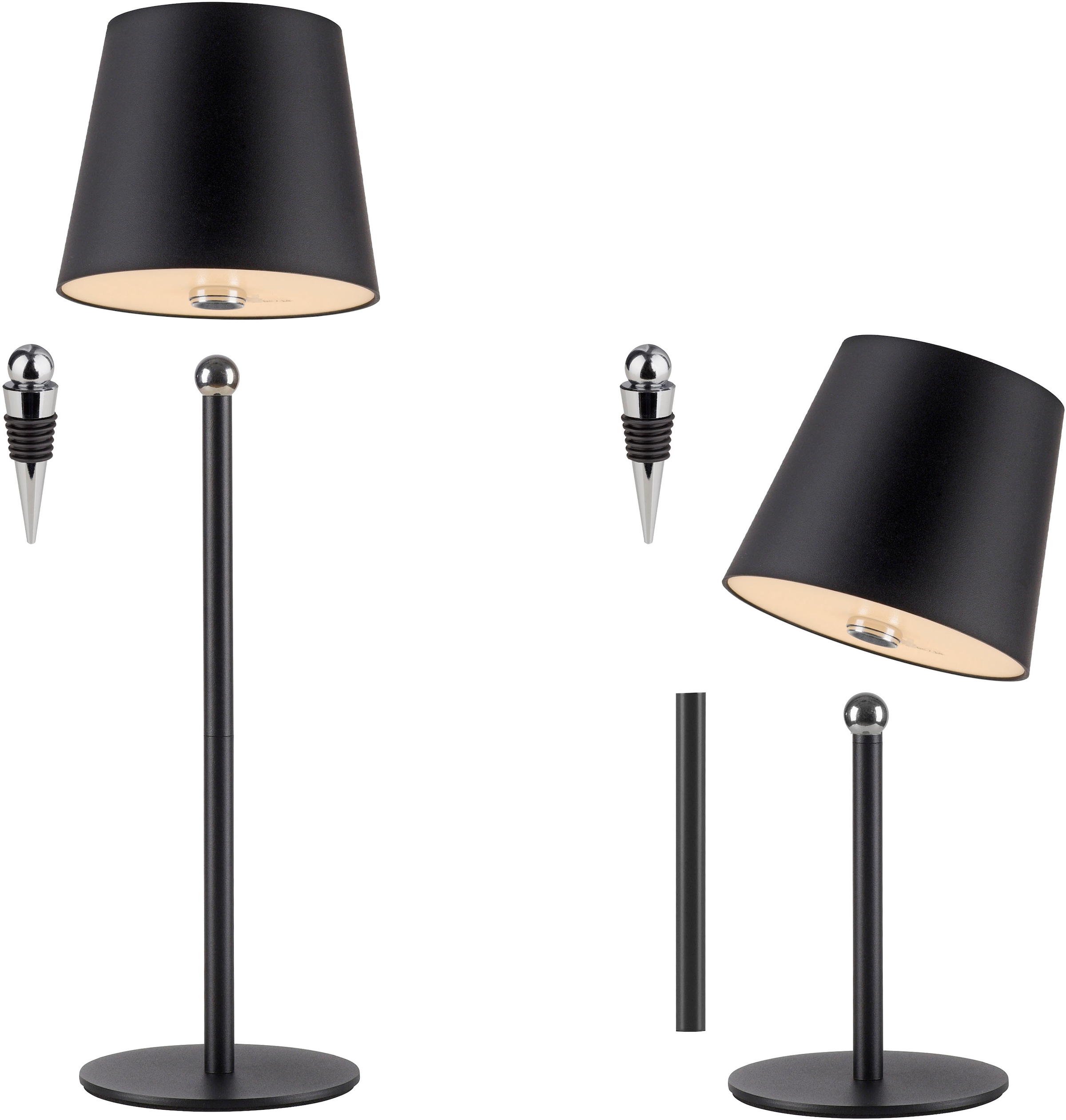 JUST LIGHT LED Tischleuchte »BOTERIA - Set 2 Stück, inkl. Flaschenaufsatz« LED-Board 2 Stk. Warmweiß Akkubetrieben, aufladbar, magnetisch, dimmbar, In- und Outdoor