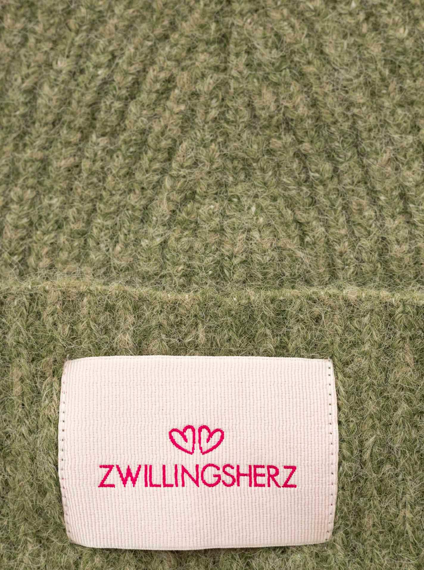 Zwillingsherz Strickmütze »"Zwillingsherz Patch"« gerippt,  mit Wolle und Umschlag, mit Patch