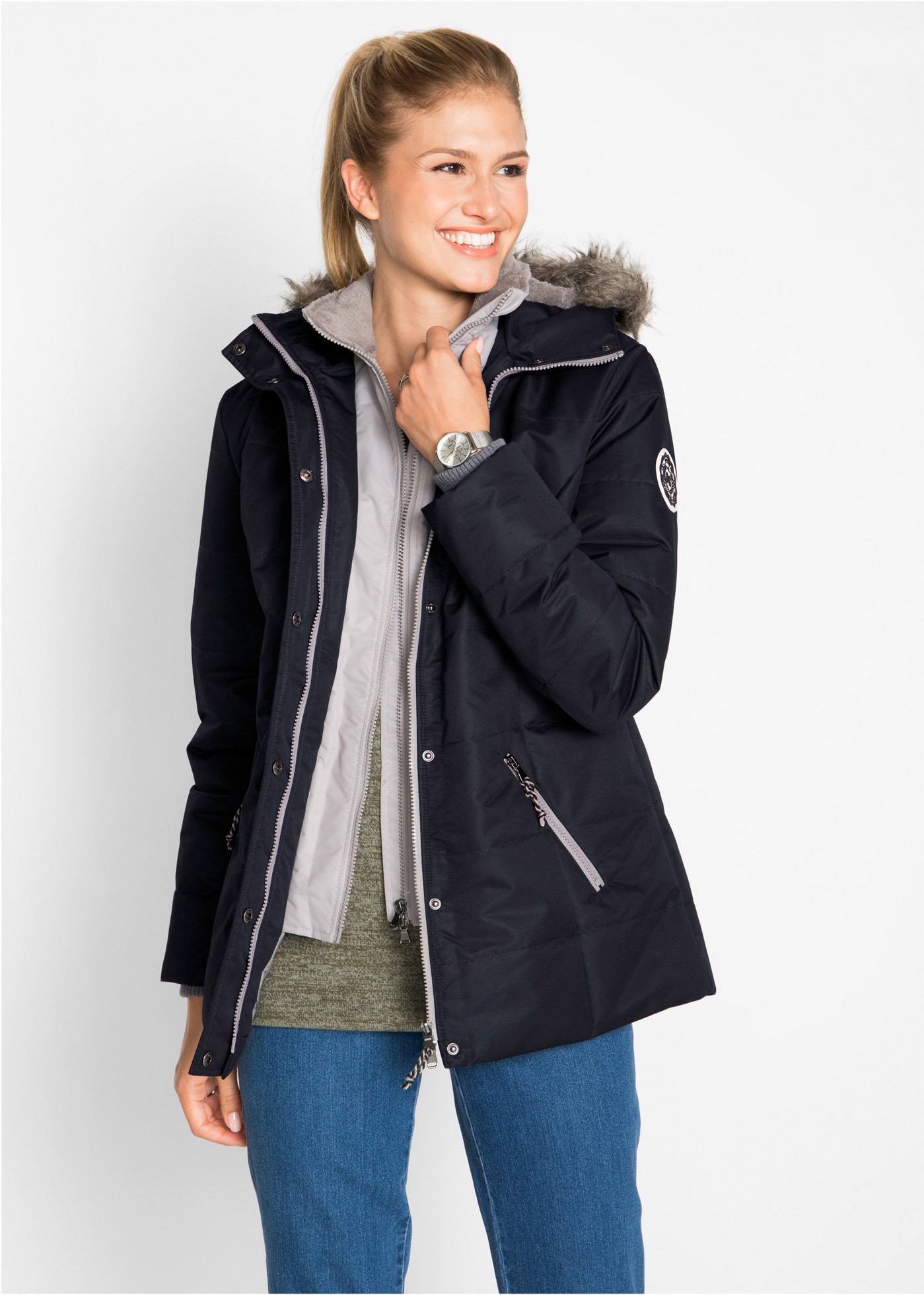 bonprix Winterjacke »Winterjacke in 2-in1 Optik« mit Kapuze Winterjacke in 2-in1 Optik