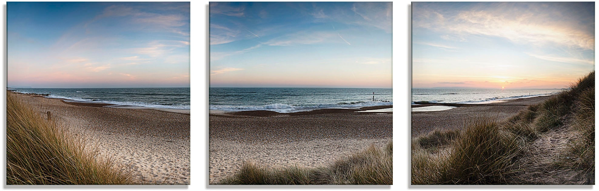 Artland Glasbild »Strand und Sanddünen am Hengistbury Head«, Küste, (3 St.), in verschiedenen Größen