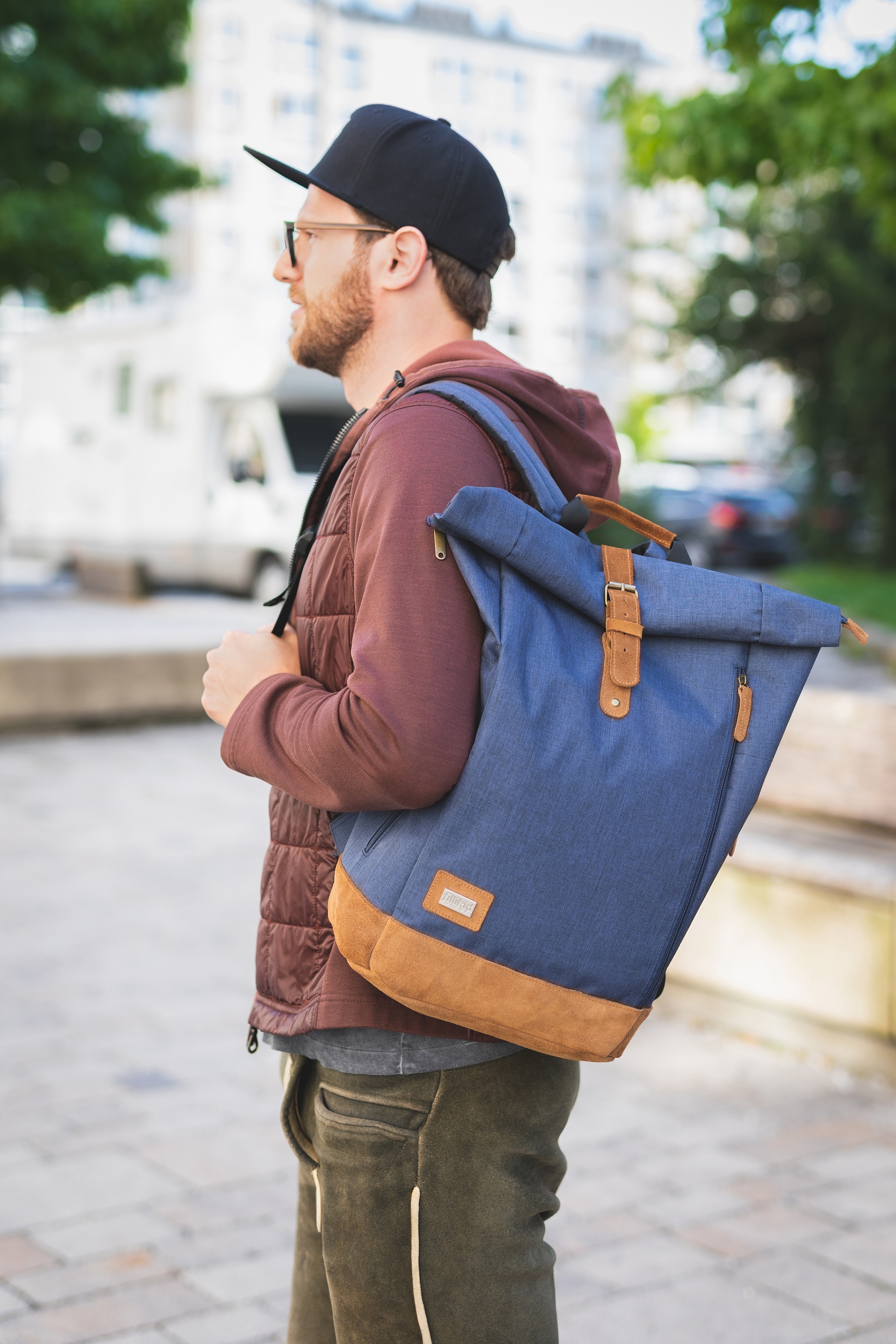 Fillikid Wickelrucksack »Berlin, navy melange«, Reflektoren, inkl. Wickelauflage