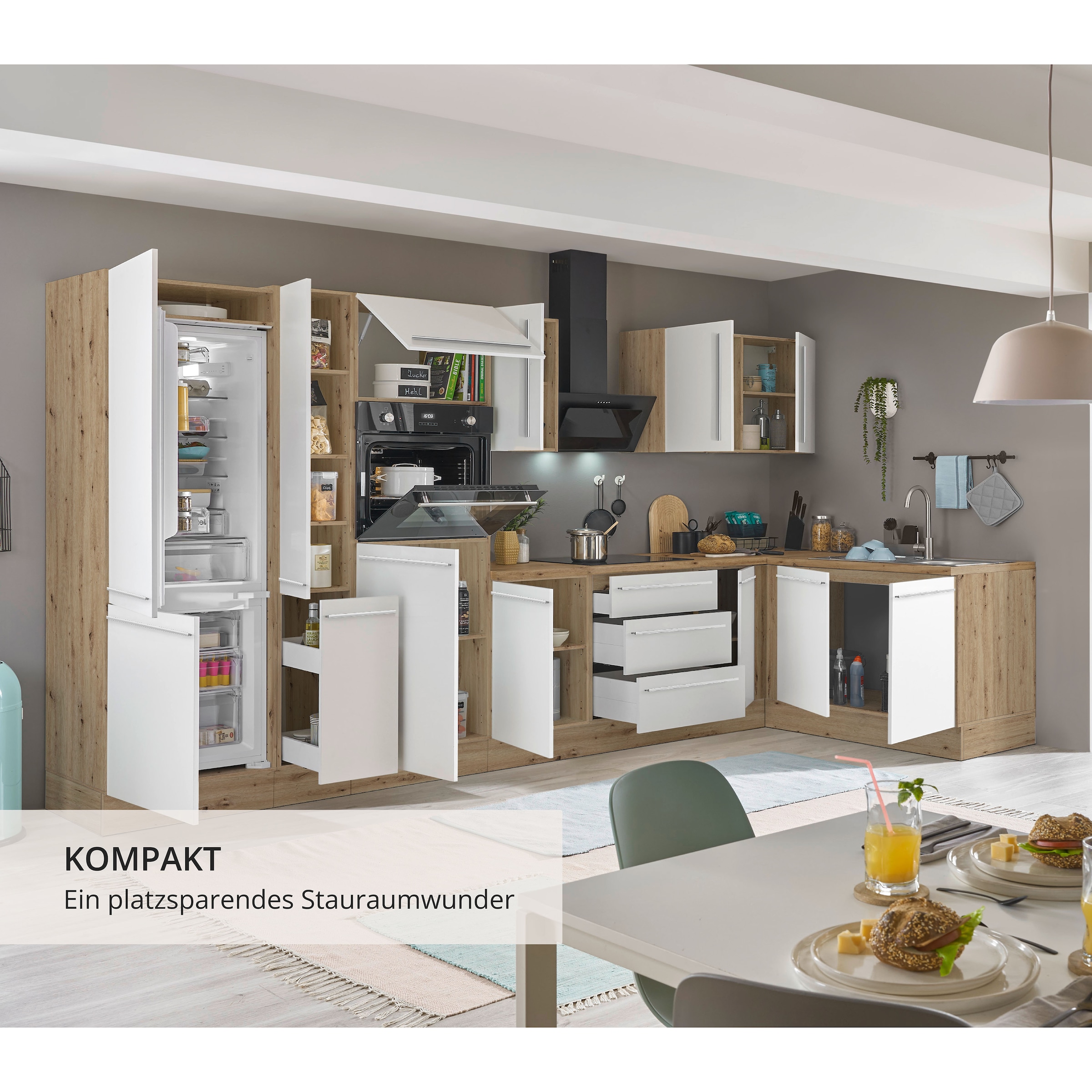 KOCHSTATION Winkelküche »Florida, Stellbreite 360x165 cm« wahlweise mit E-Geräten, mit Softclose für Türen und Schubkästen