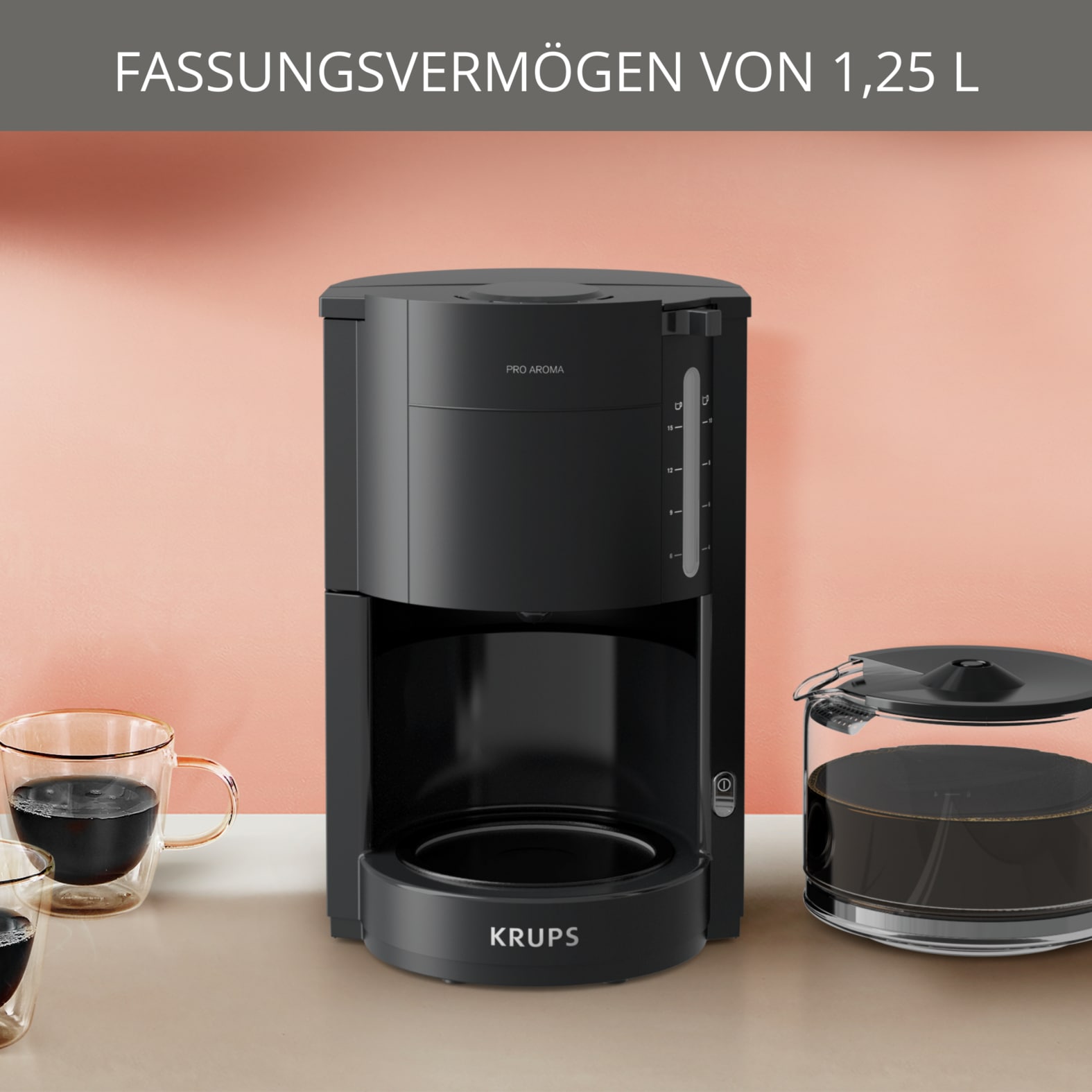 Krups Filterkaffeemaschine »F30908 Pro Aroma« 1,25 l Kaffeekanne mit Glaskanne, 1,25L Füllmenge, 10-15 Tassen, 1050W