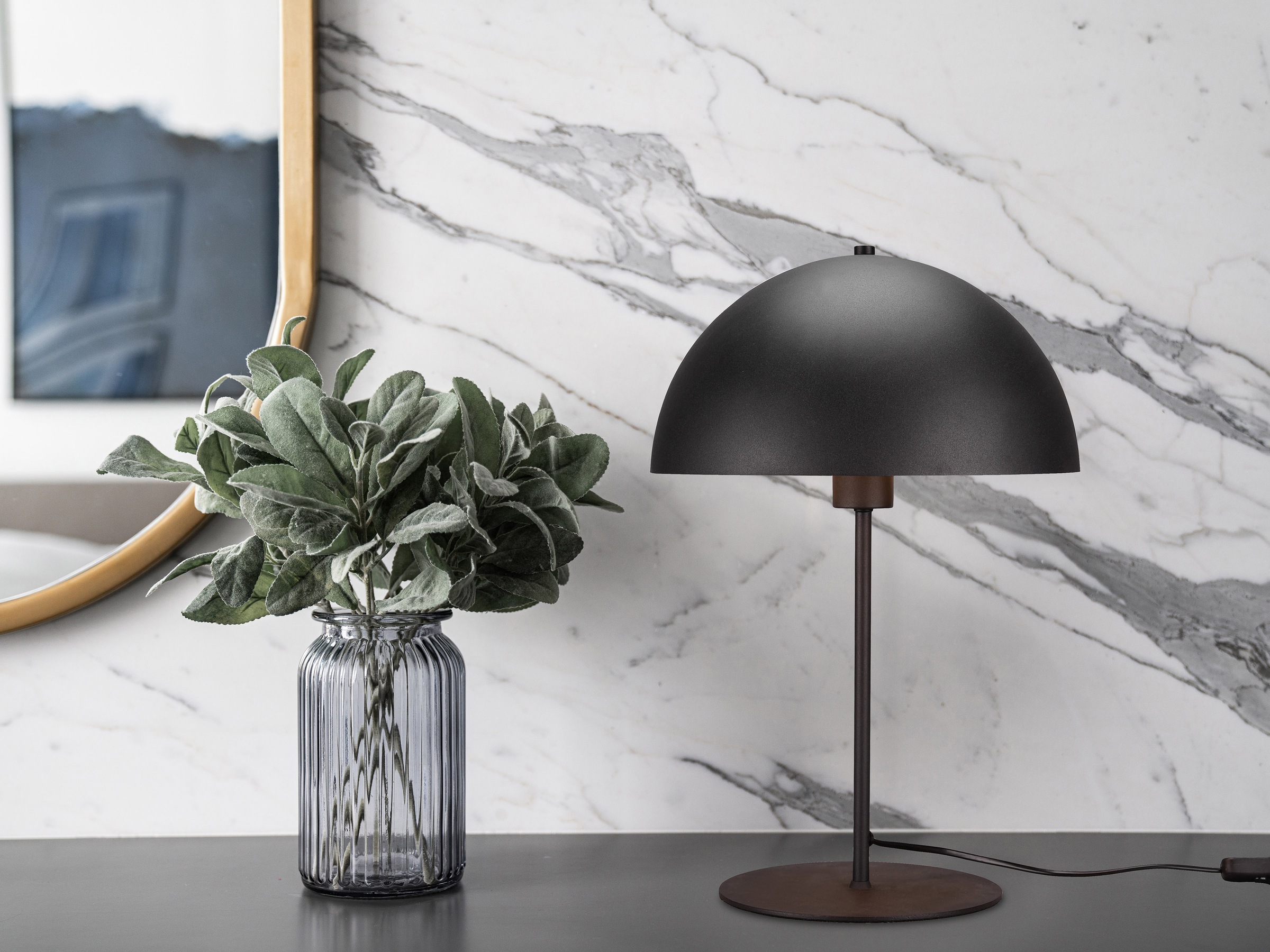 Leonique Tischleuchte »Manon«, 1 flammig, Leuchtmittel E27 | ohne Leuchtmittel, Ø 30cm, Tischlampe mit Metallschirm innen goldfarbig, Schnurschalter