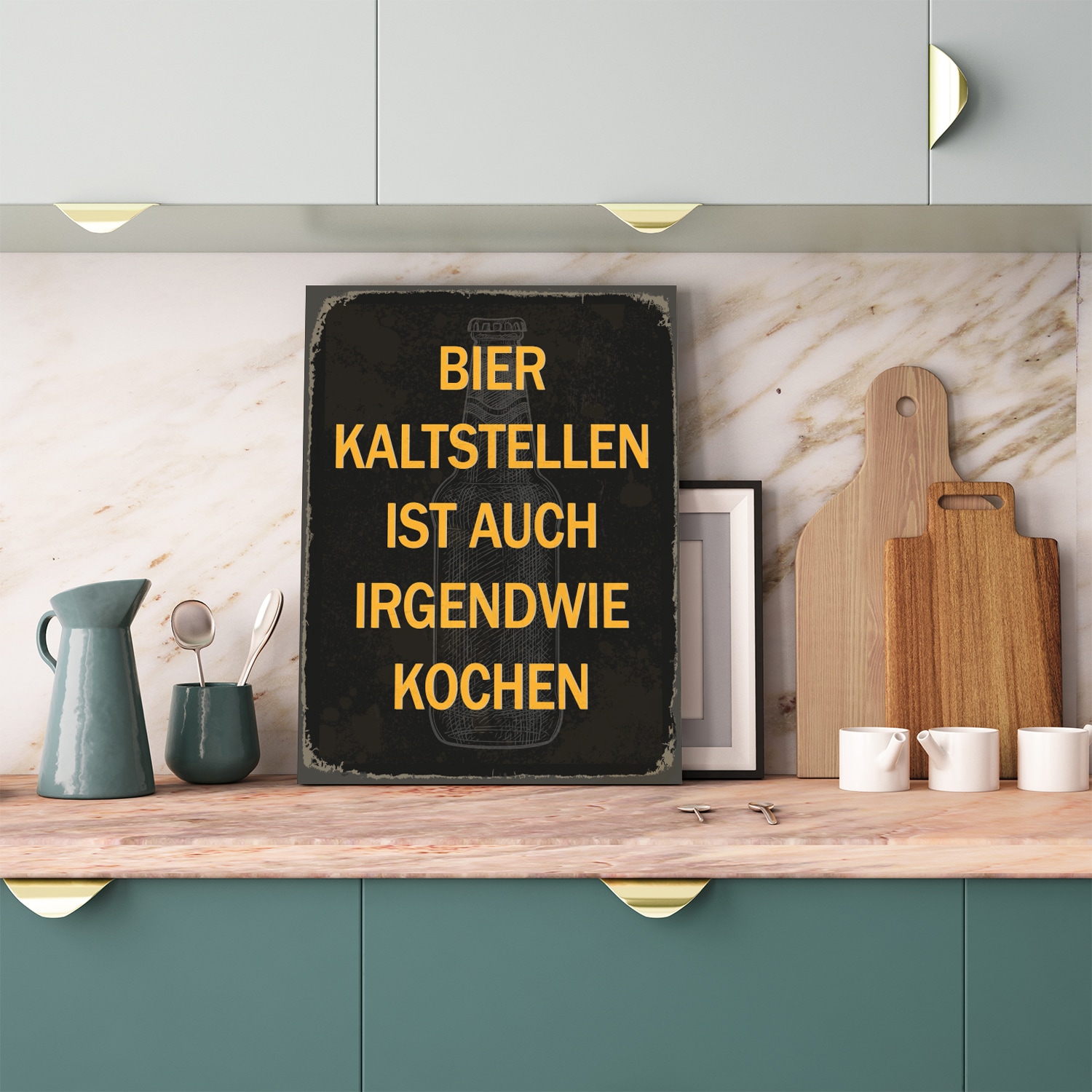 Metallbild »Bier kaltstellen Spruch Stahlschild Blechschild«, (1 St.), 20x30x0,2cm -...