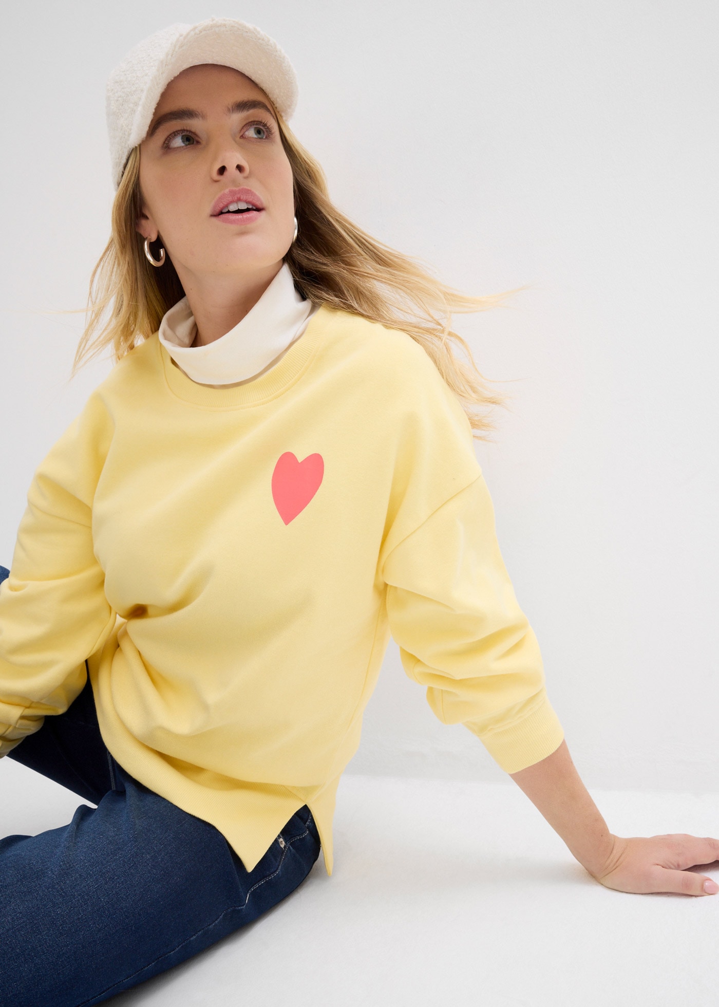 bonprix Sweatshirt , lässiger Schnitt, überschnittene Schulter, Oversize-Passform
