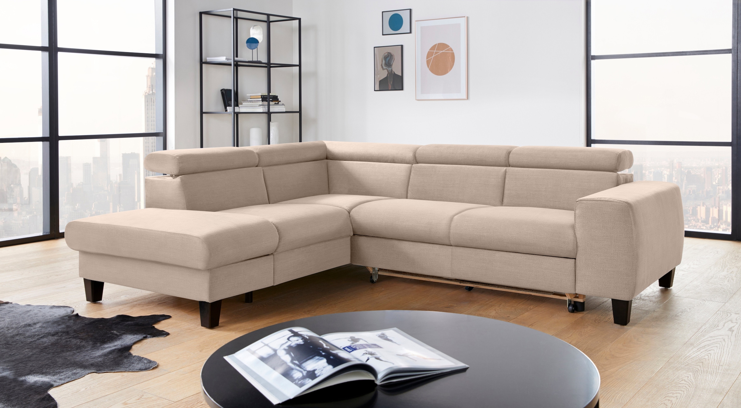 COTTA Polstergarnitur »Morven L-Form«, (Set), Set bestehend aus: Ecksofa mit Kopfteilverstellung & Hocker