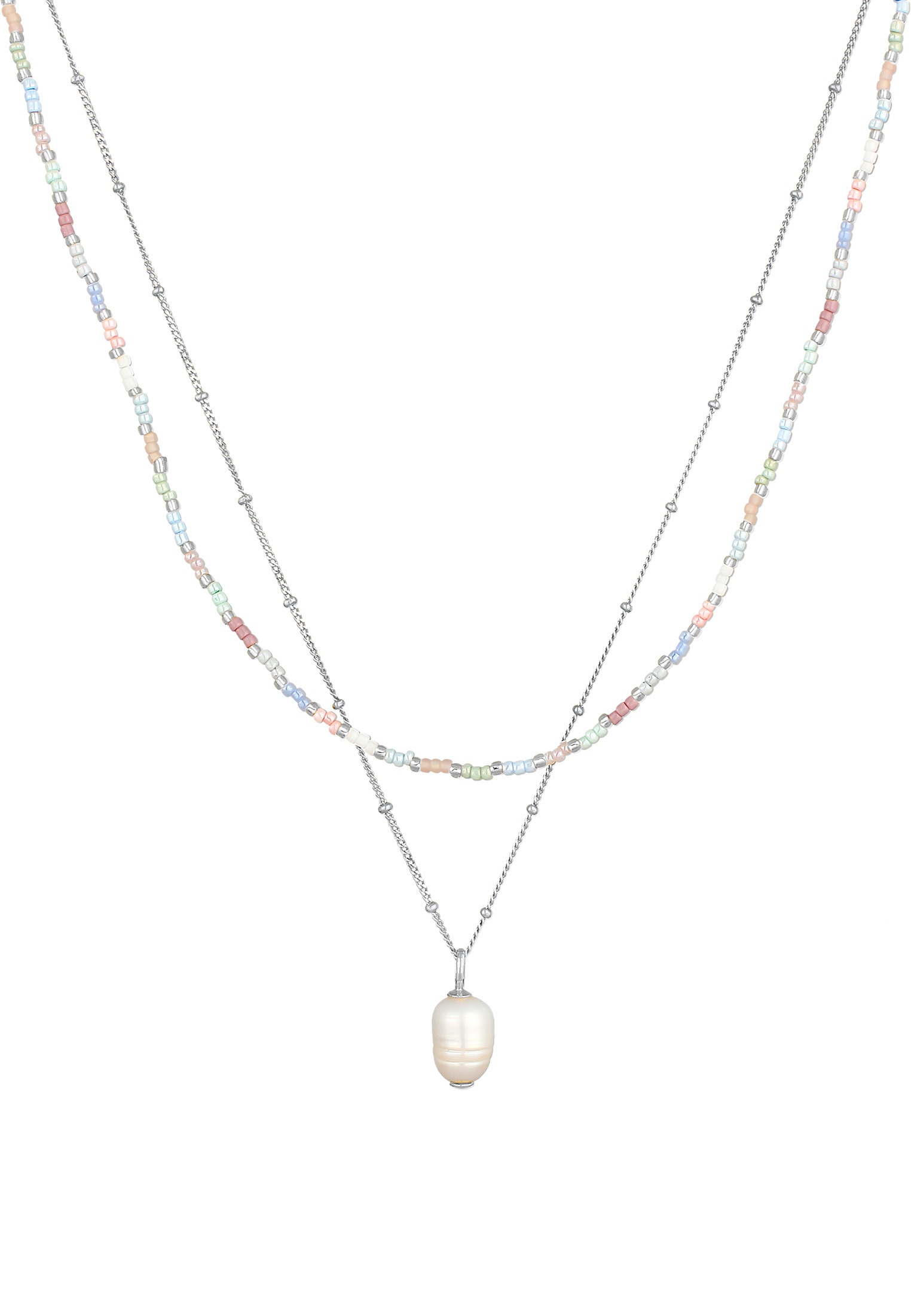 Elli Lange Kette »Halskette Layer Süßwasserperle Barock Glas Beads 925 Silber«