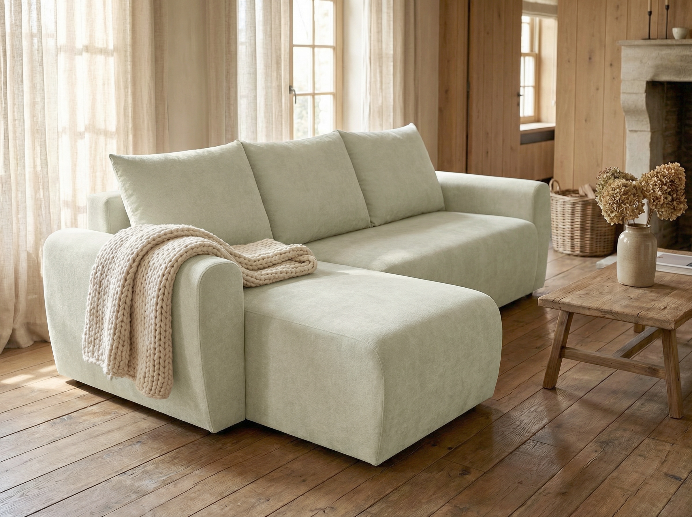 Home affaire Ecksofa »Nortrud-Uni, 241 cm, L-Form, mit Schlaffunktion u. Bettkasten« Recamiere rechts / links montierbar, Feinstruktur-Bezug