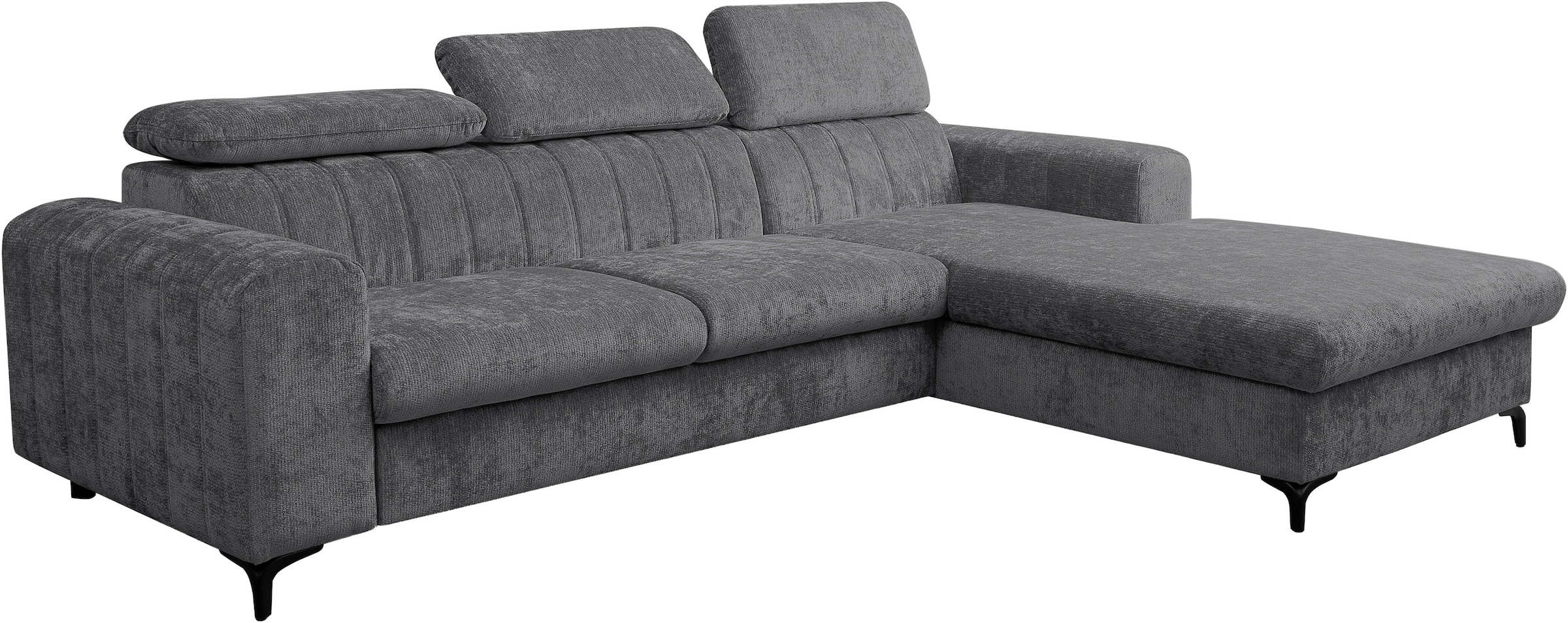 WERK2 Ecksofa »Foster L-Form mit Schlaffunktion und Bettkasten, 264 cm breit« 3 verstellbare Kopfstützen & Pfeifensteppung im Retro-Look