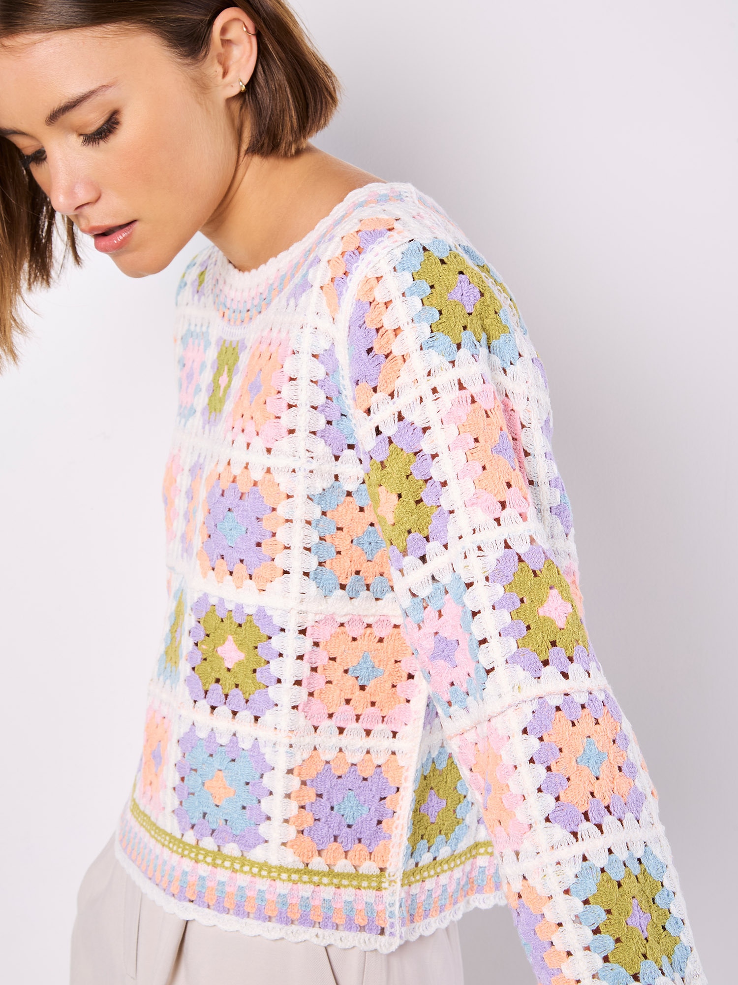 Apricot Strickpullover »Pullover« mit Häkelquadraten