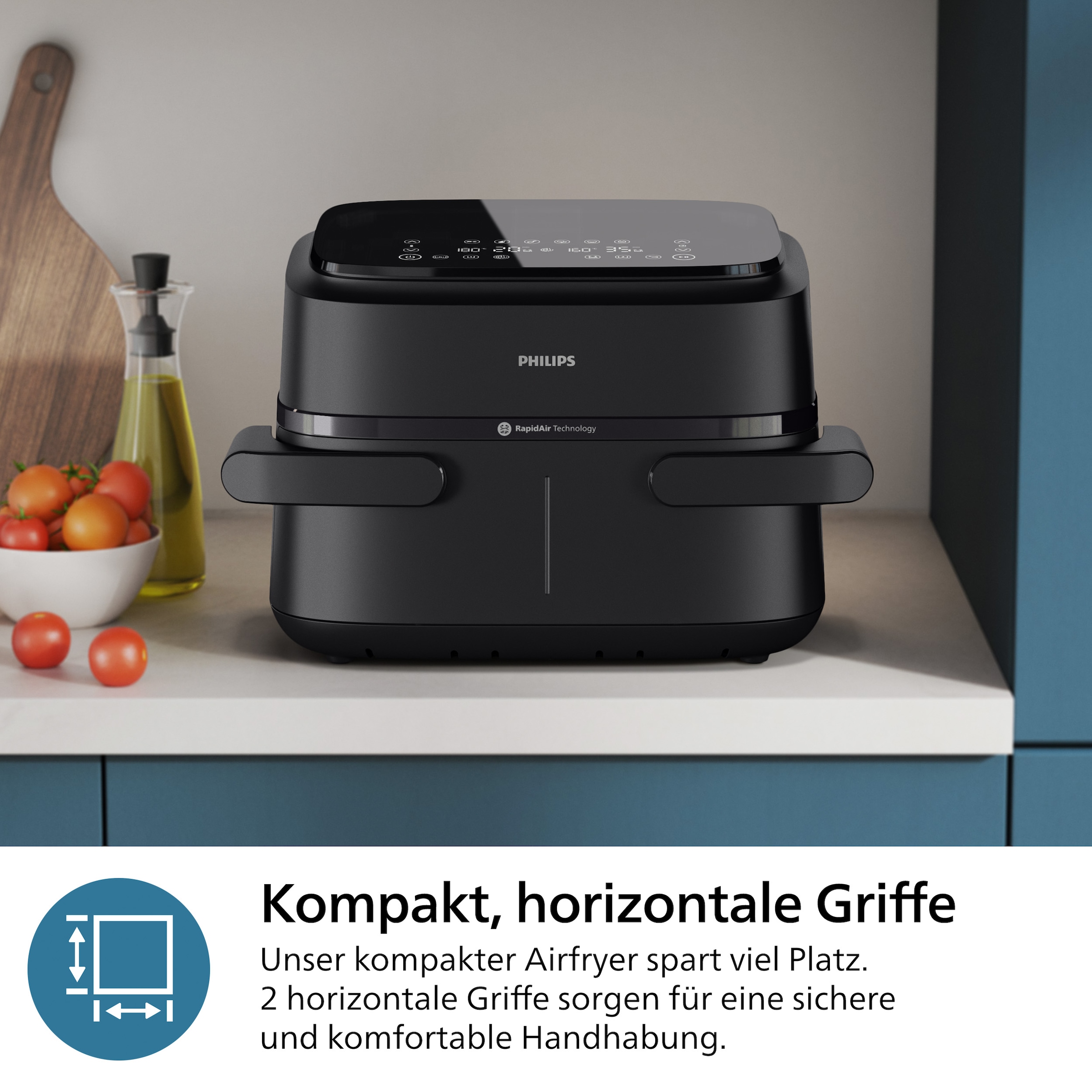 Philips Heißluftfritteuse »Airfryer 1000 Flexible Basket NA150/00, zwei Körbe mit 7.1L«, 2450 W, RapidAir Technologie und 10 Kochfunktionen; Schwarz