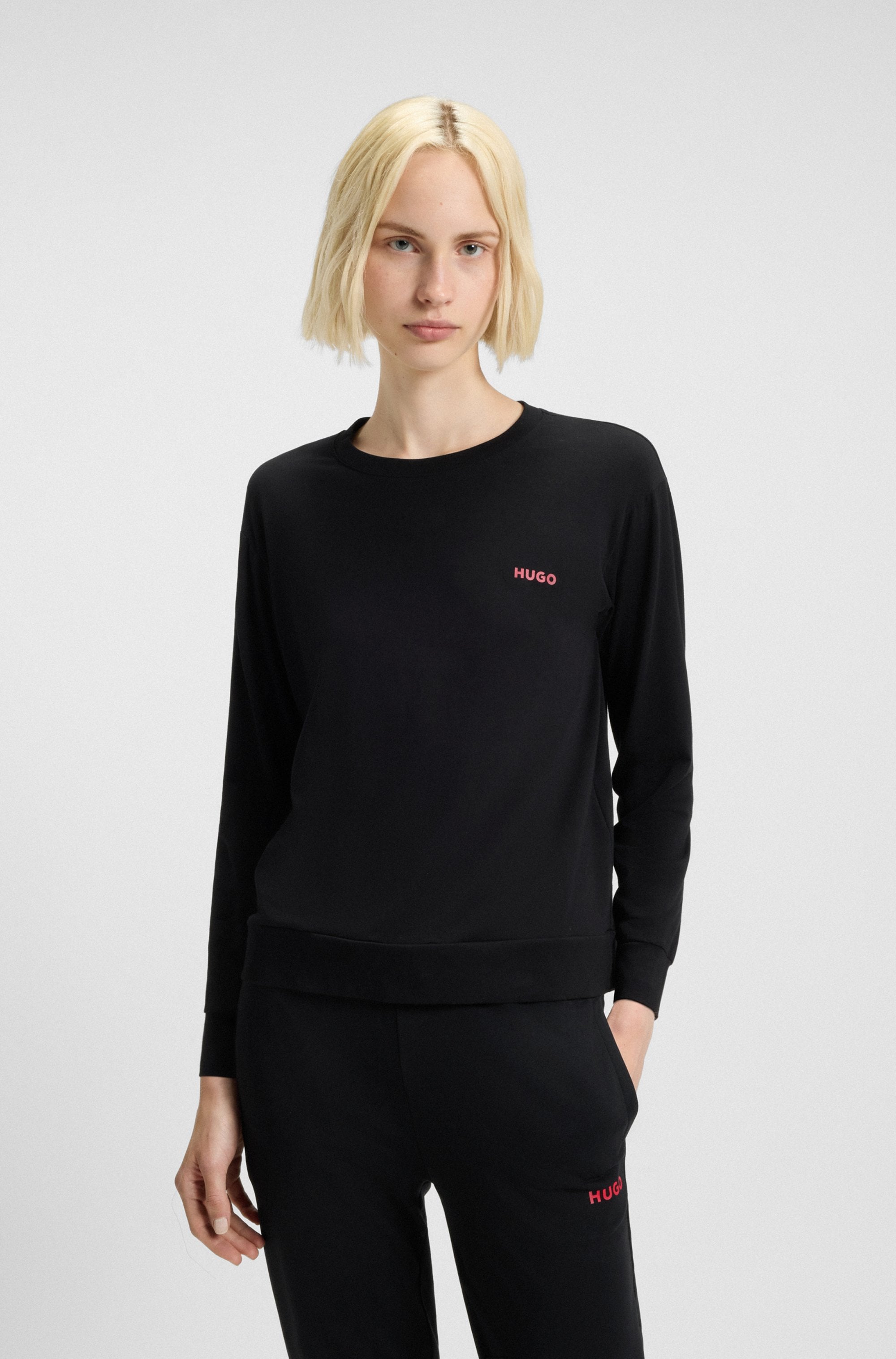 HUGO Underwear Langarmshirt regular fit, Rundhals, kontrastfarbener Print