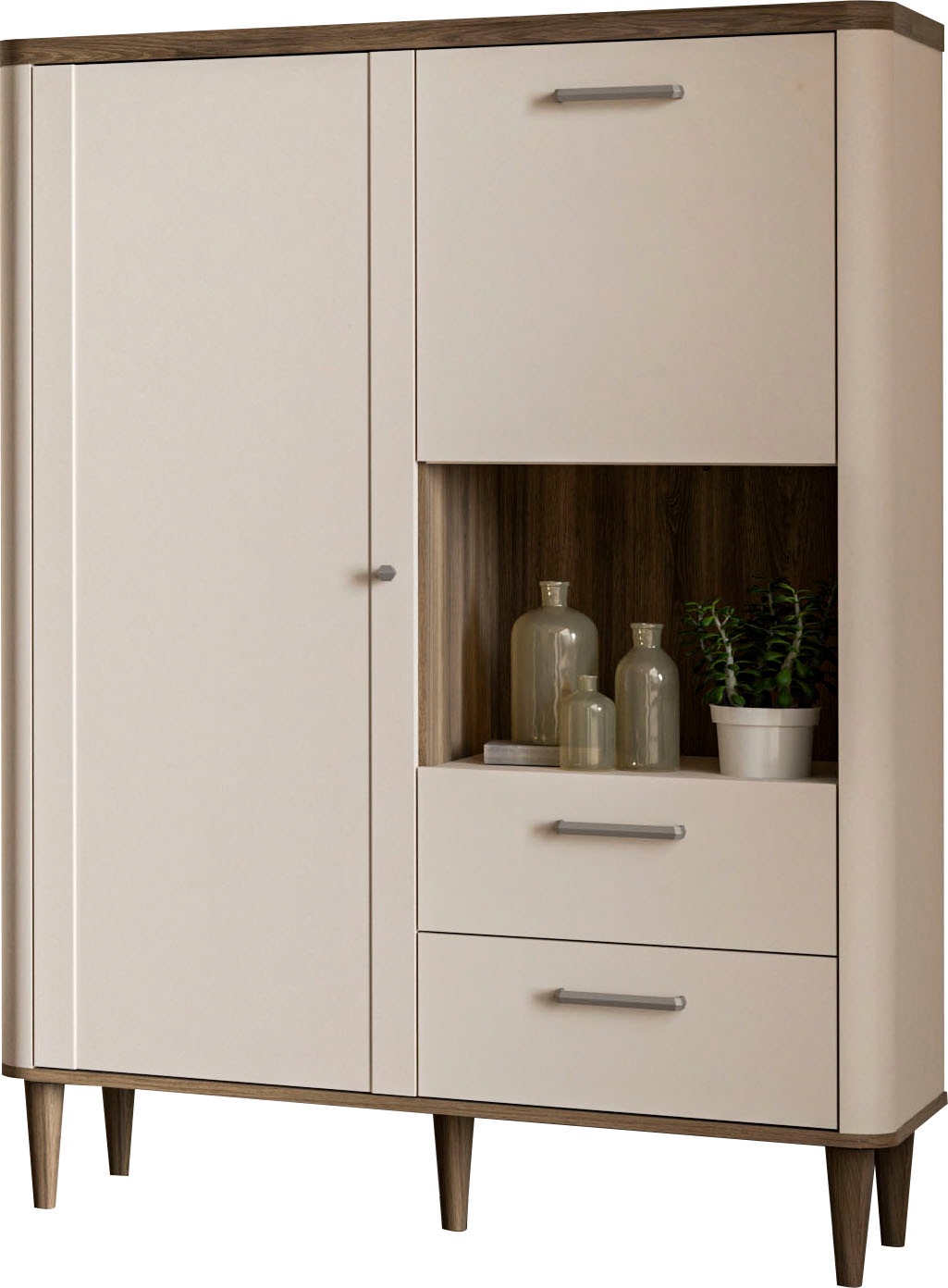 FORTE Highboard »Lacetti« B/H/T 100,1/142,9/41,2 cm Echtholzfüße