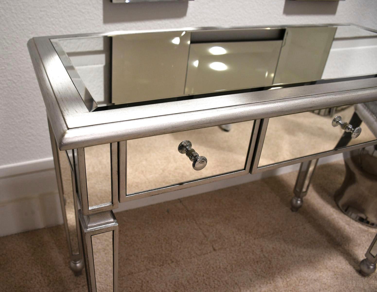 Leonique Sekretär »Corrin«, Sekretär, 3 Schubladen, Mattsilber, Spiegel, Schminktisch, 107x48x81