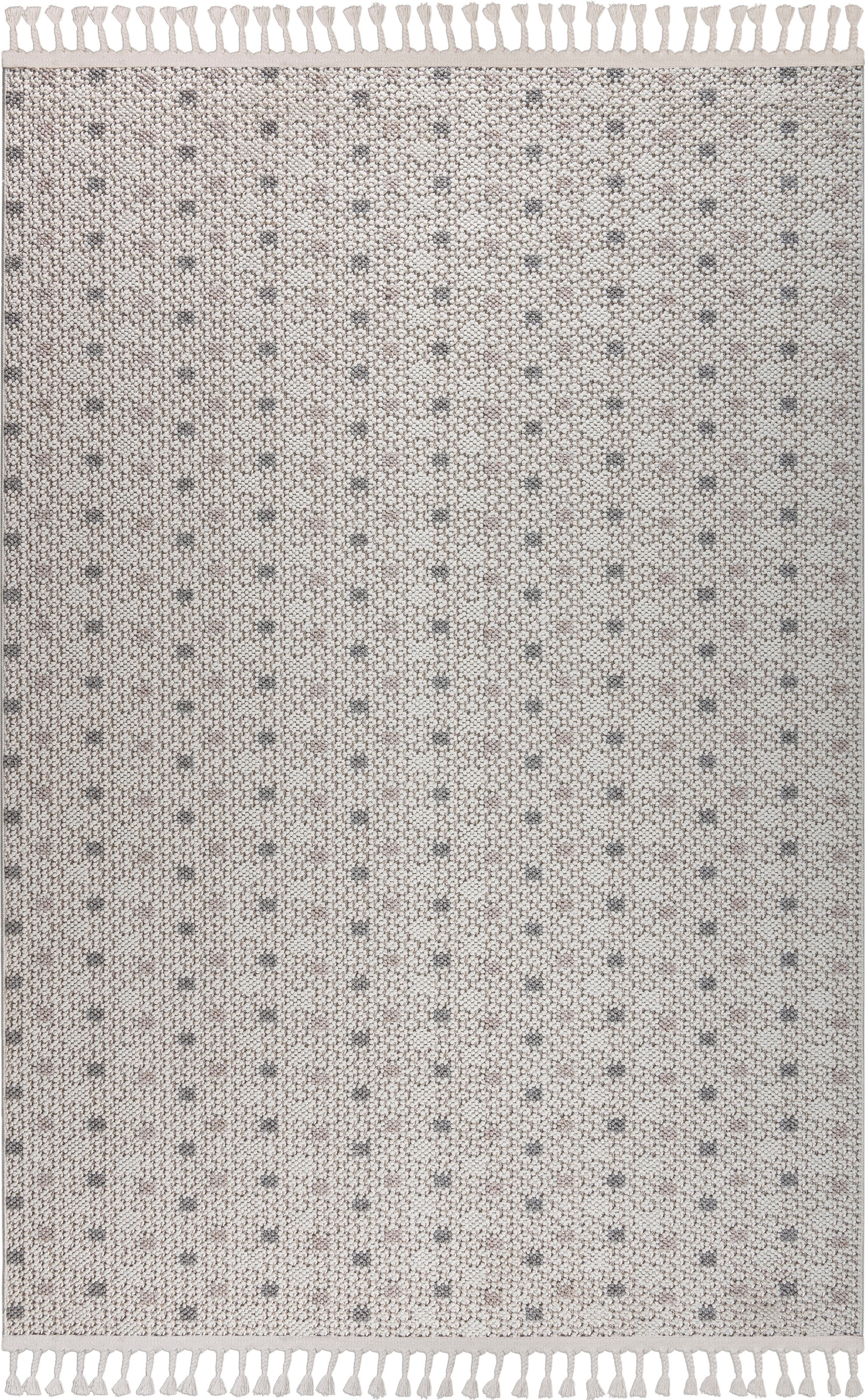 Bruno Banani Teppich »Dotty«, rechteckig, 6 mm Höhe, Woll-Optik, Hoch-Tief Struktur, In- und Outdoor geeignet, mit Fransen