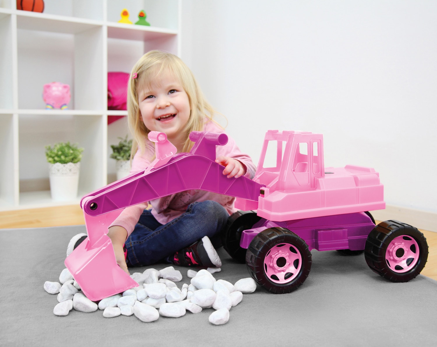 Lena® Spielzeug-Aufsitzbagger »Giga Trucks, rosa«, Made in Europe