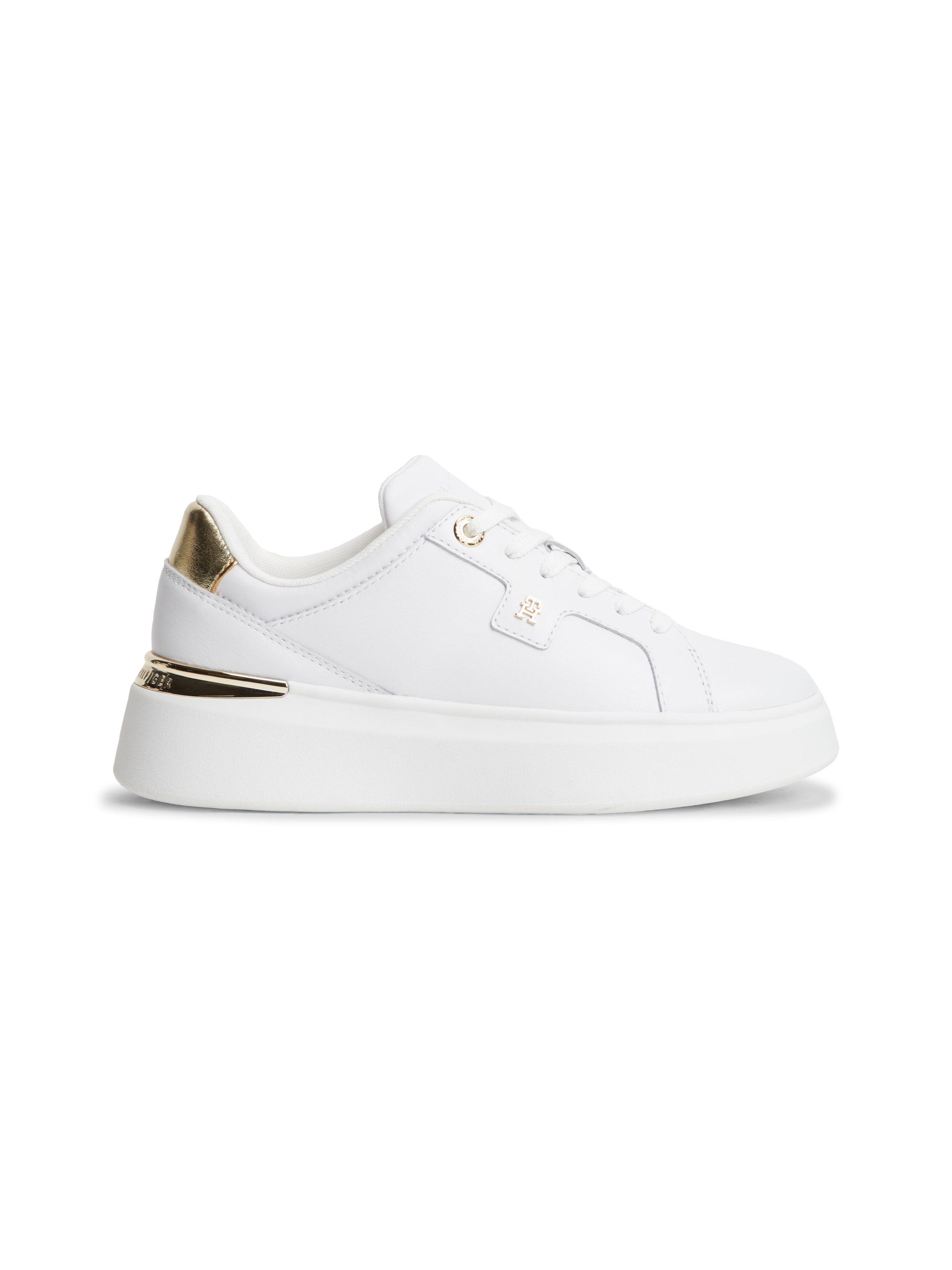 Tommy Hilfiger Plateausneaker »TH PLATFORM CHIC SNEAKER«  Freizeitschuh, Halbschuh, Schnürer mit goldfarbenen Fersen-Details