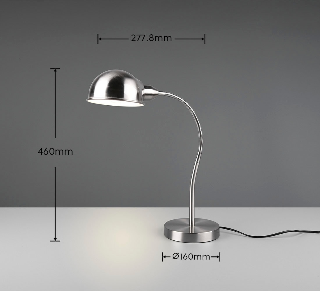 TRIO Leuchten Schreibtischlampe »Perry«, 1 flammig, Leuchtmittel E27 | ohne Leuchtmittel, Tischleuchte Büro, exkl. 1xE27 10W, flex. verstellbar, Schnurschalter