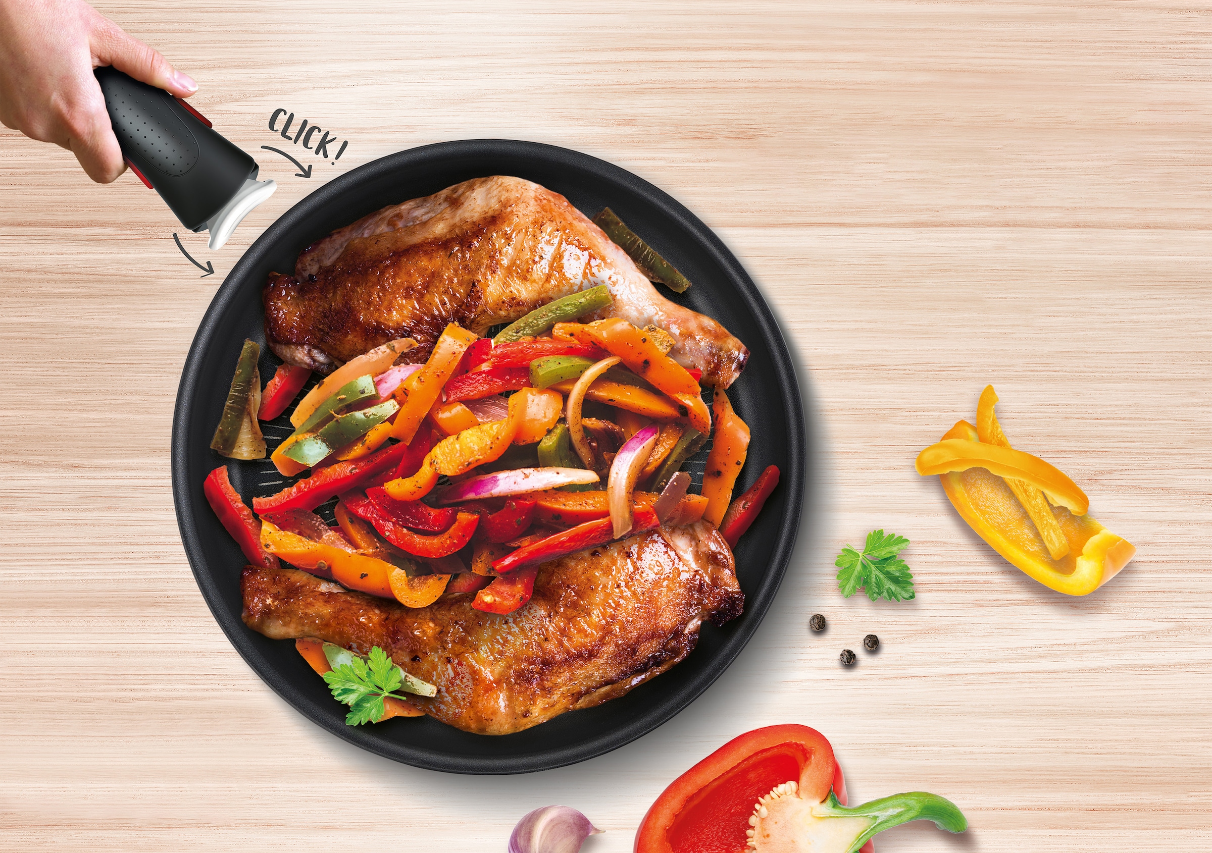 Tefal Topf-Set »L15890 Ingenio XL Force, Topfset nicht induktionsgeeignet«, Aluminium, (Set, 4 tlg., je 1 Stielkasserolle Ø 16/18/20 cm, 1 abnehmbarer Griff), Antihaftversiegelung, Thermo-Signal bei idealer Brattemperatur