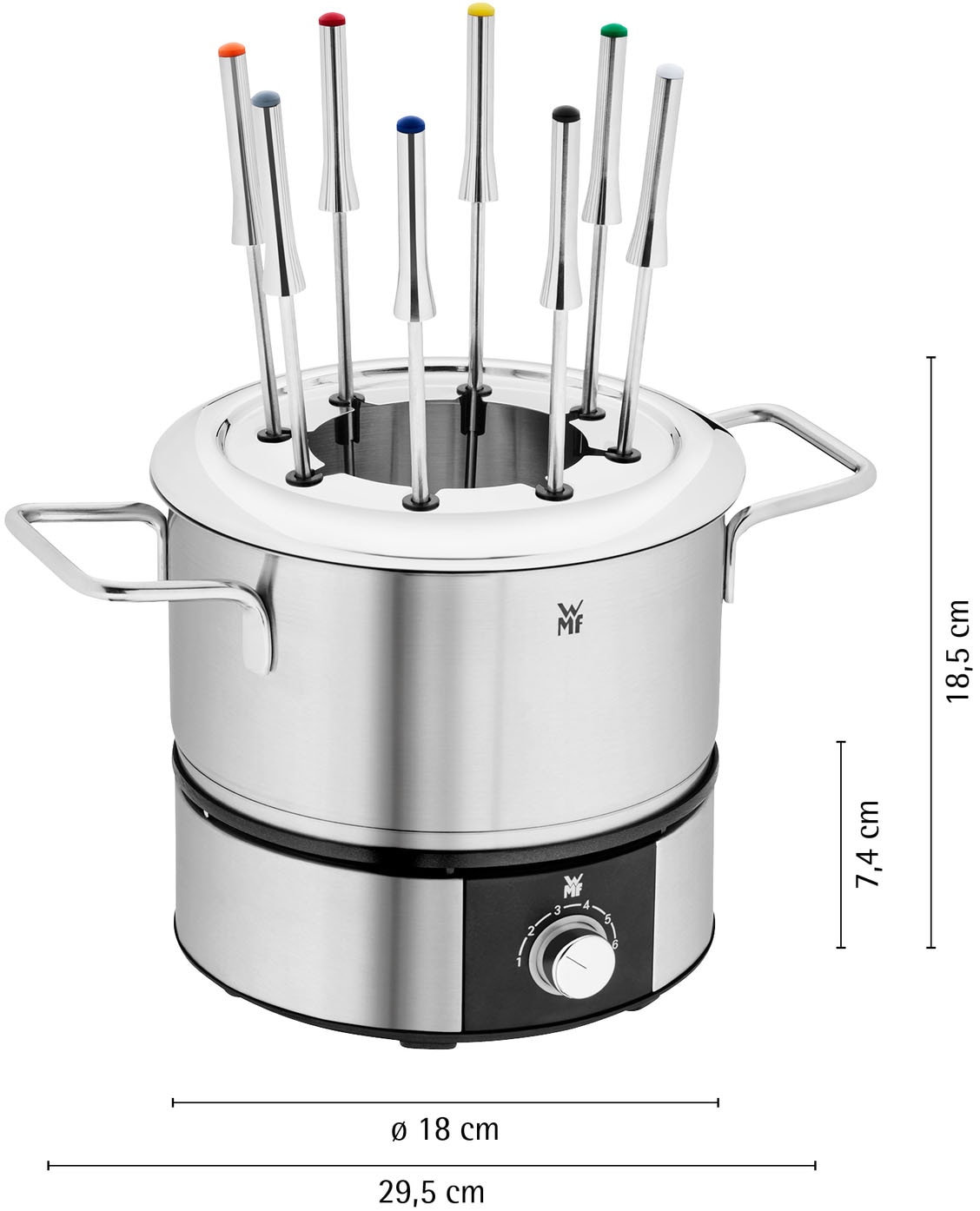 WMF Elektro-Fondue »LONO, mit Spritzschutzring, farblich markierte Fondue-Gabeln«, spülmaschinengeeignete Teile, LED-Ring, auch zum Warmhalten verwendbar