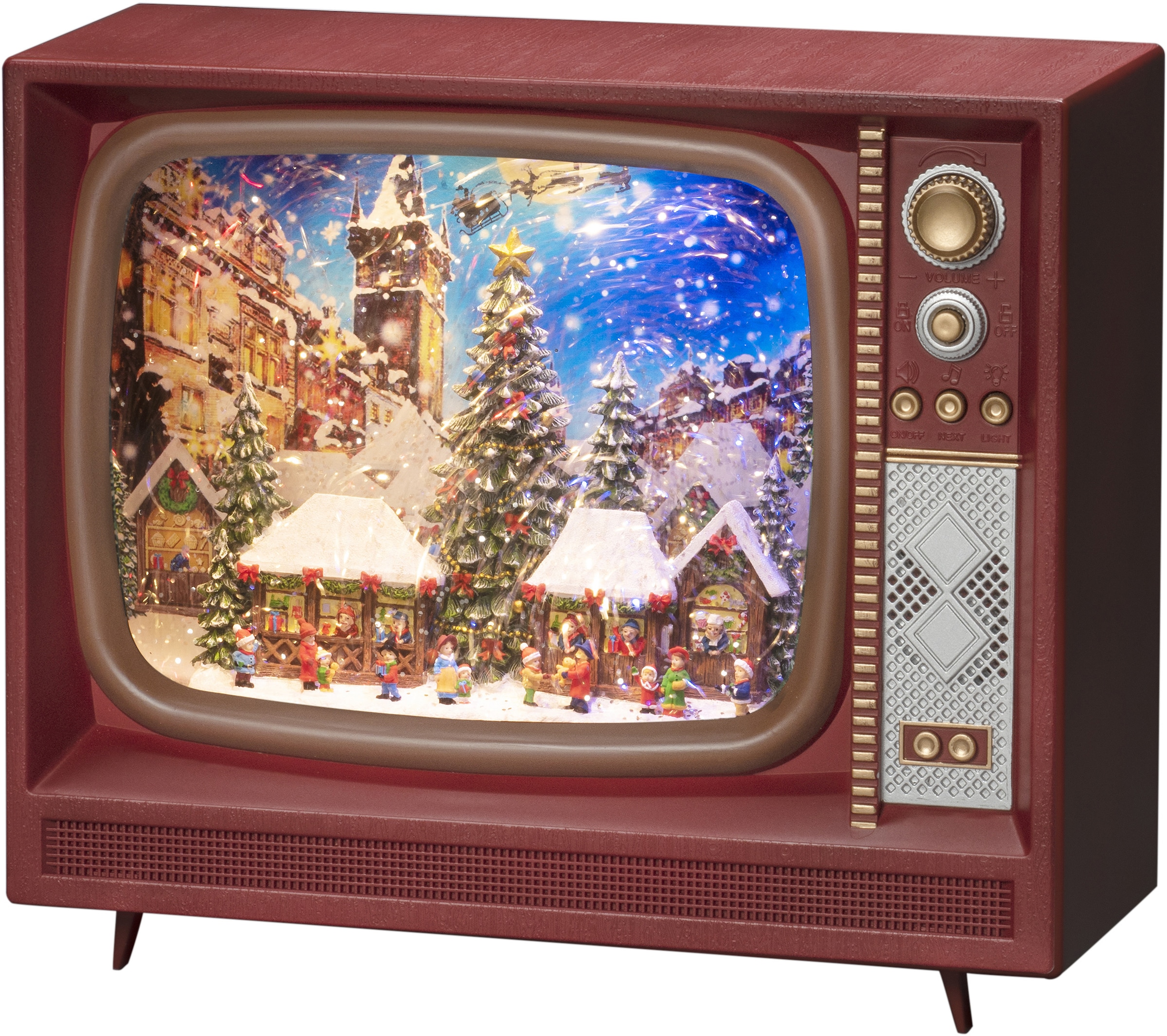 KONSTSMIDE LED Laterne »Weihnachtsdeko«, 5 flammig-flammig, LED Wasserlaterne, braun, Fernseher, " Weihnachtsmarkt" mit Musik