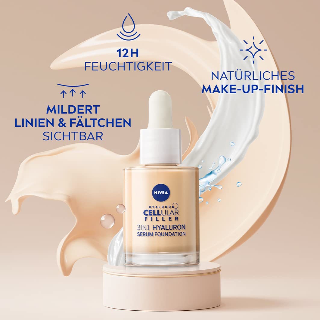 Nivea Foundation »Cellular 3in1 Hyaluron Serum Foundation«, Anti-Aging-Effekt, deckt Unreinheiten ab, spendet 12h Feuchtigkeit.